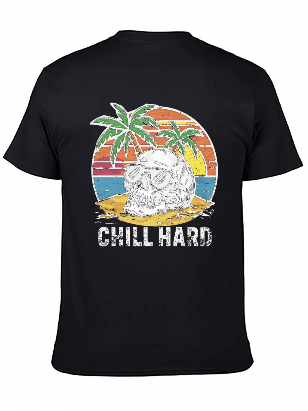 Chill Hard Skull Beach Graphic T-Shirt