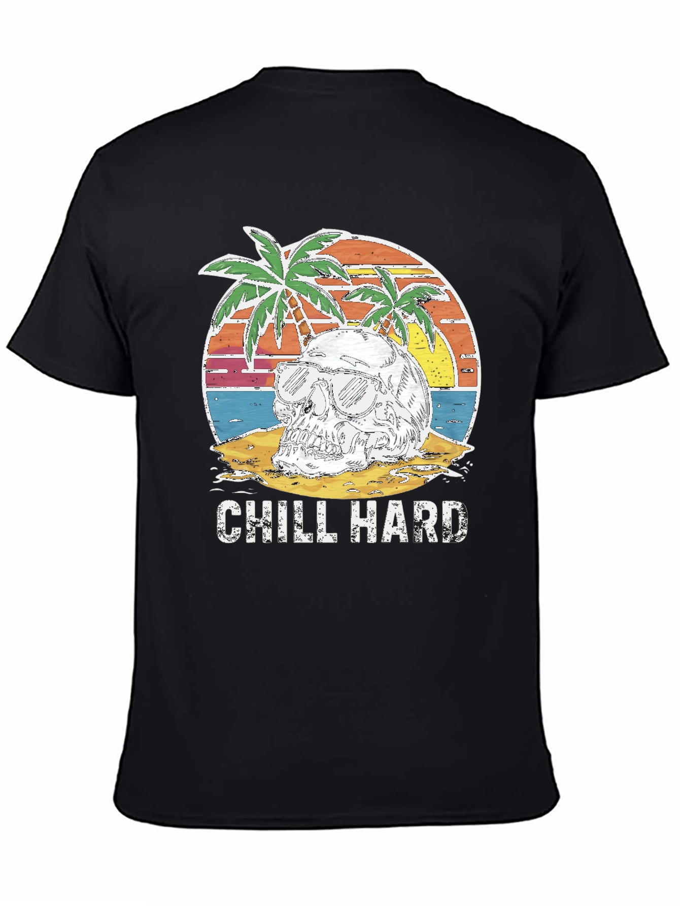 Chill Hard Skull Beach Graphic T-Shirt