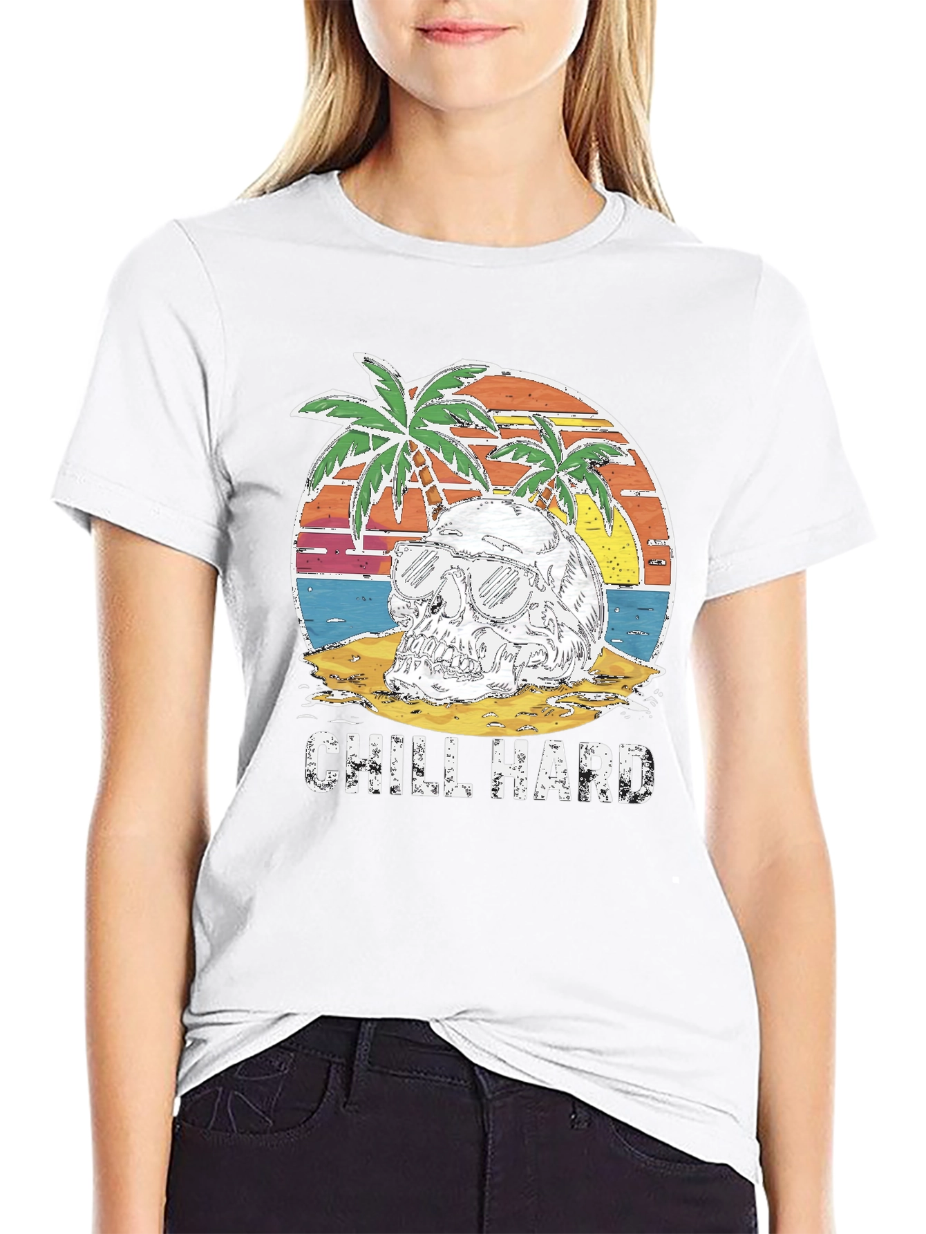 Chill Hard Skull Beach Graphic T-Shirt