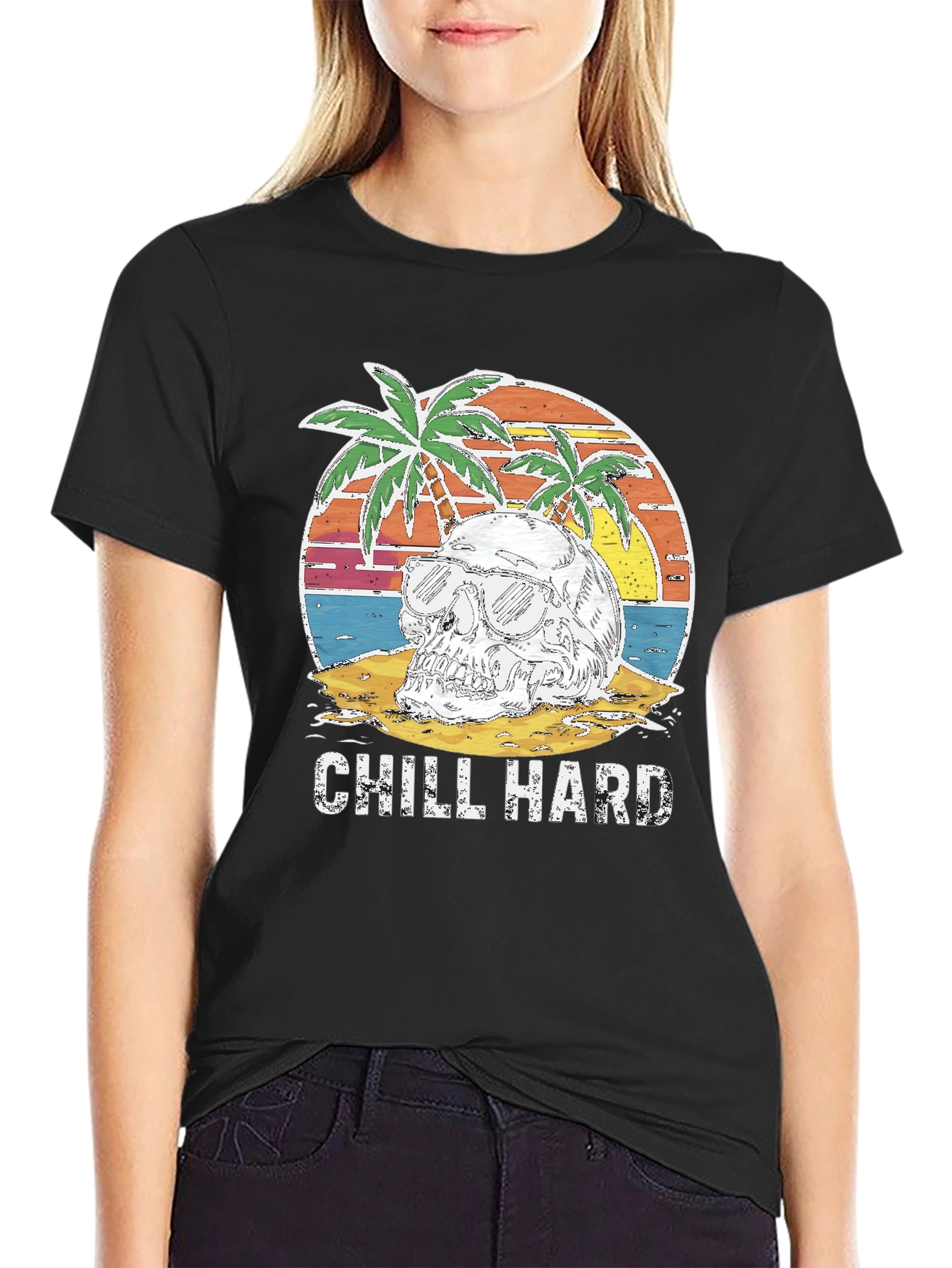 Chill Hard Skull Beach Graphic T-Shirt