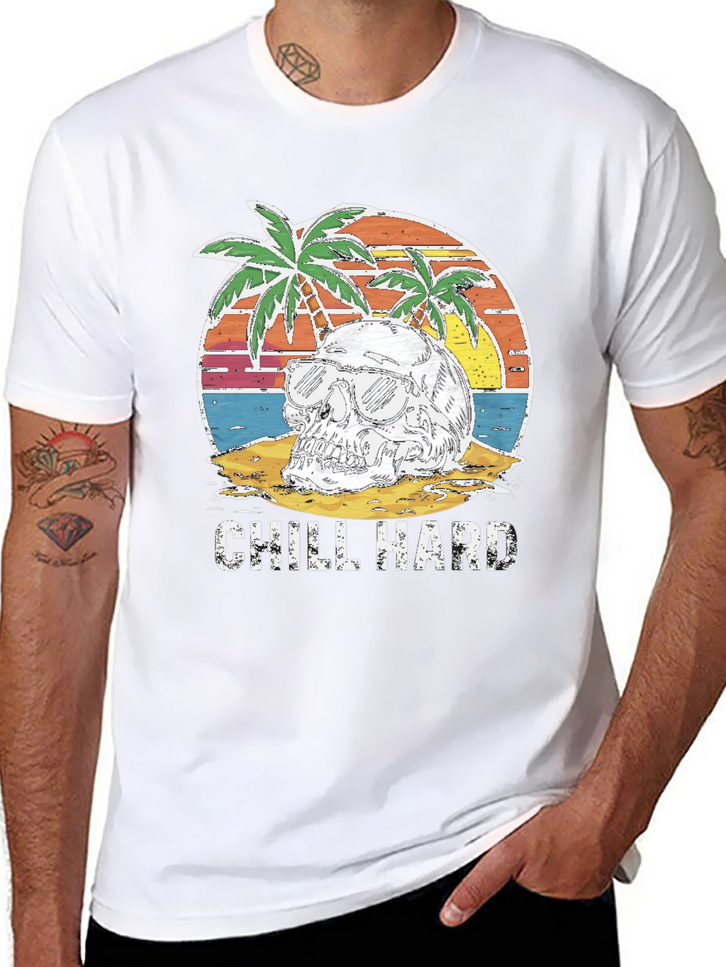 Chill Hard Skull Beach Graphic T-Shirt