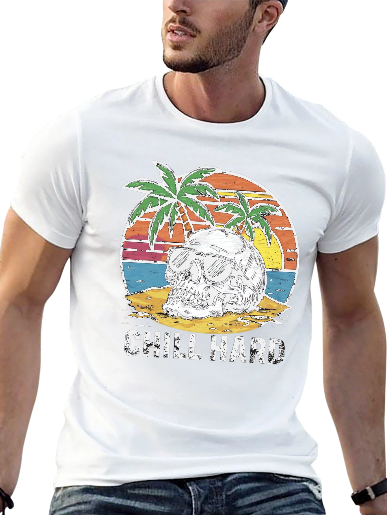 Chill Hard Skull Beach Graphic T-Shirt