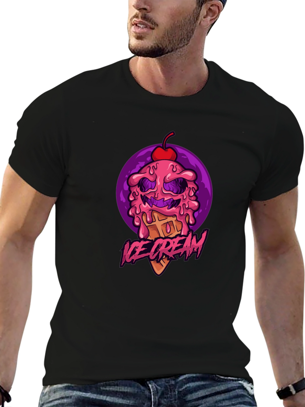 Ice Cream Monster Graphic Tee - Black