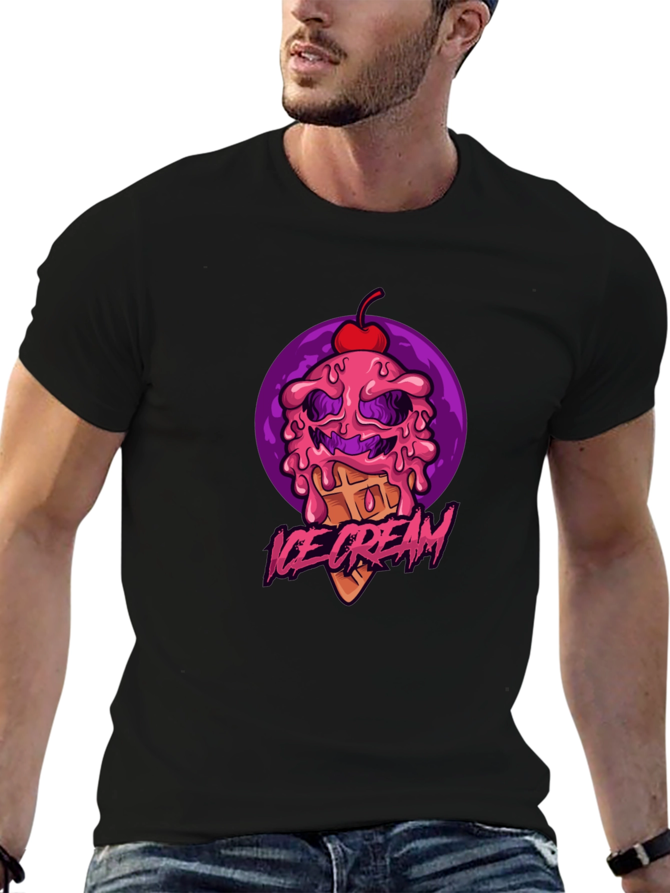 Ice Cream Monster Graphic Tee - Black