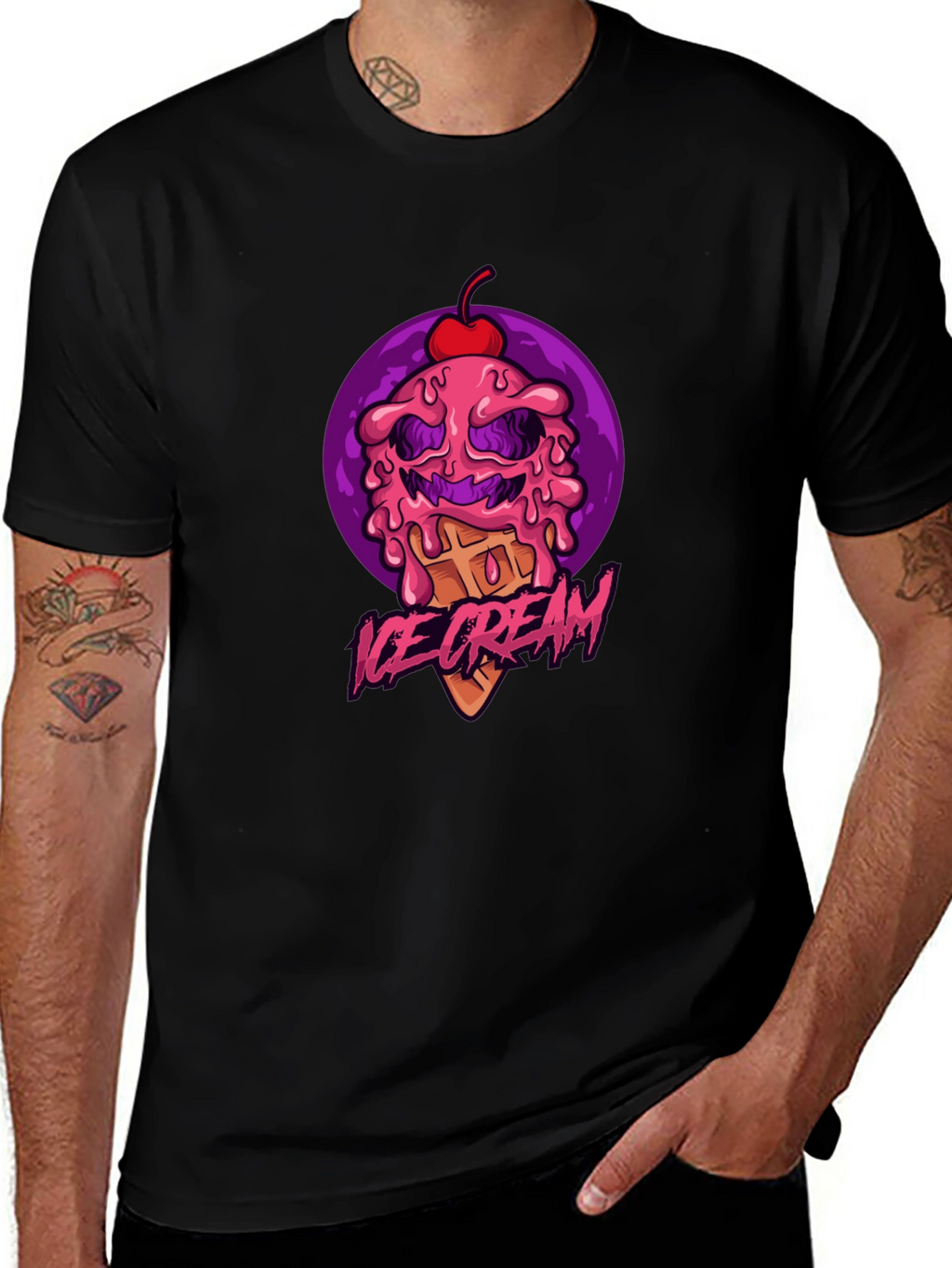 Ice Cream Monster Graphic Tee - Black