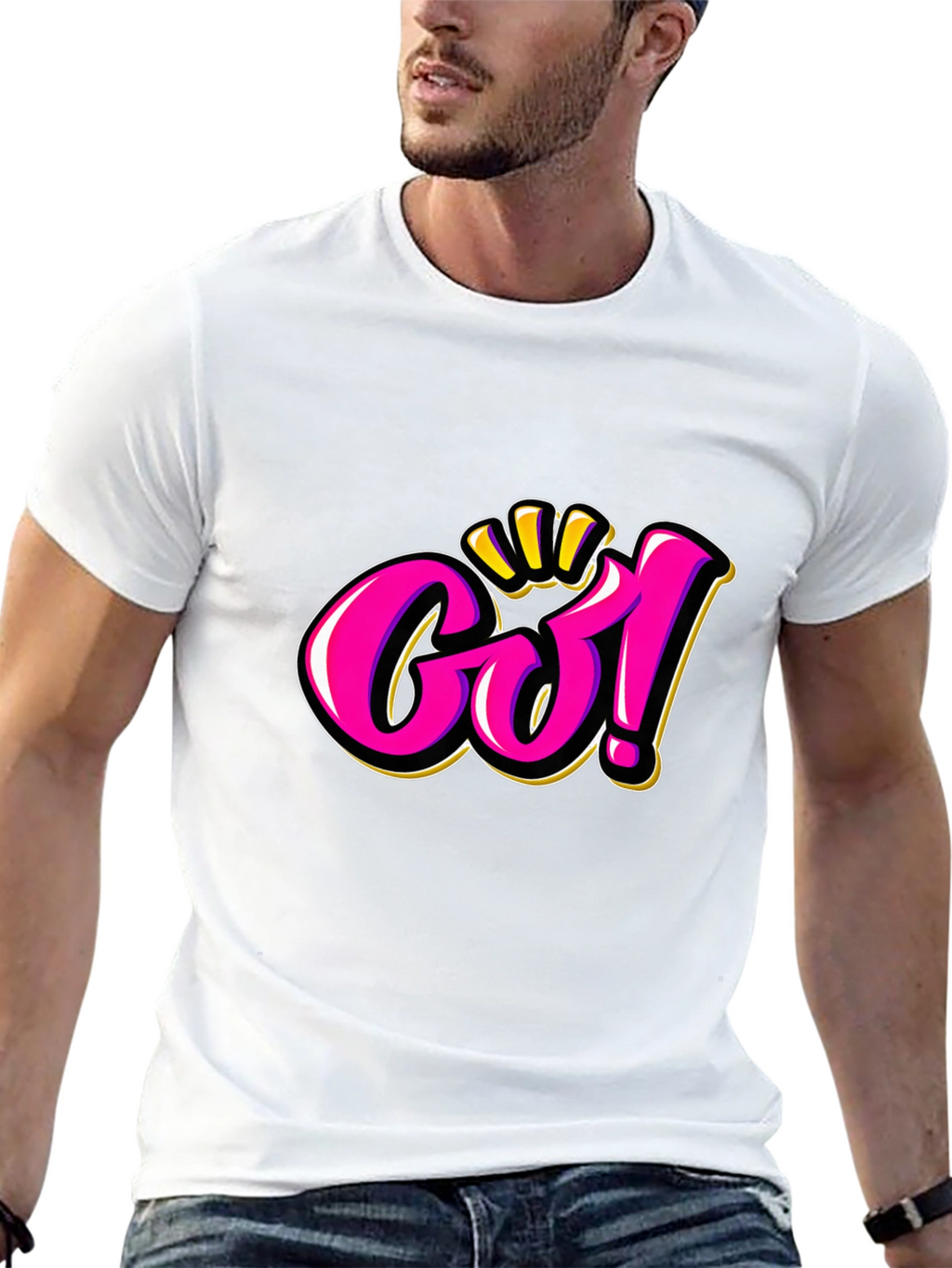 Go! Graphic Tee - Bold Pink & Gold Design