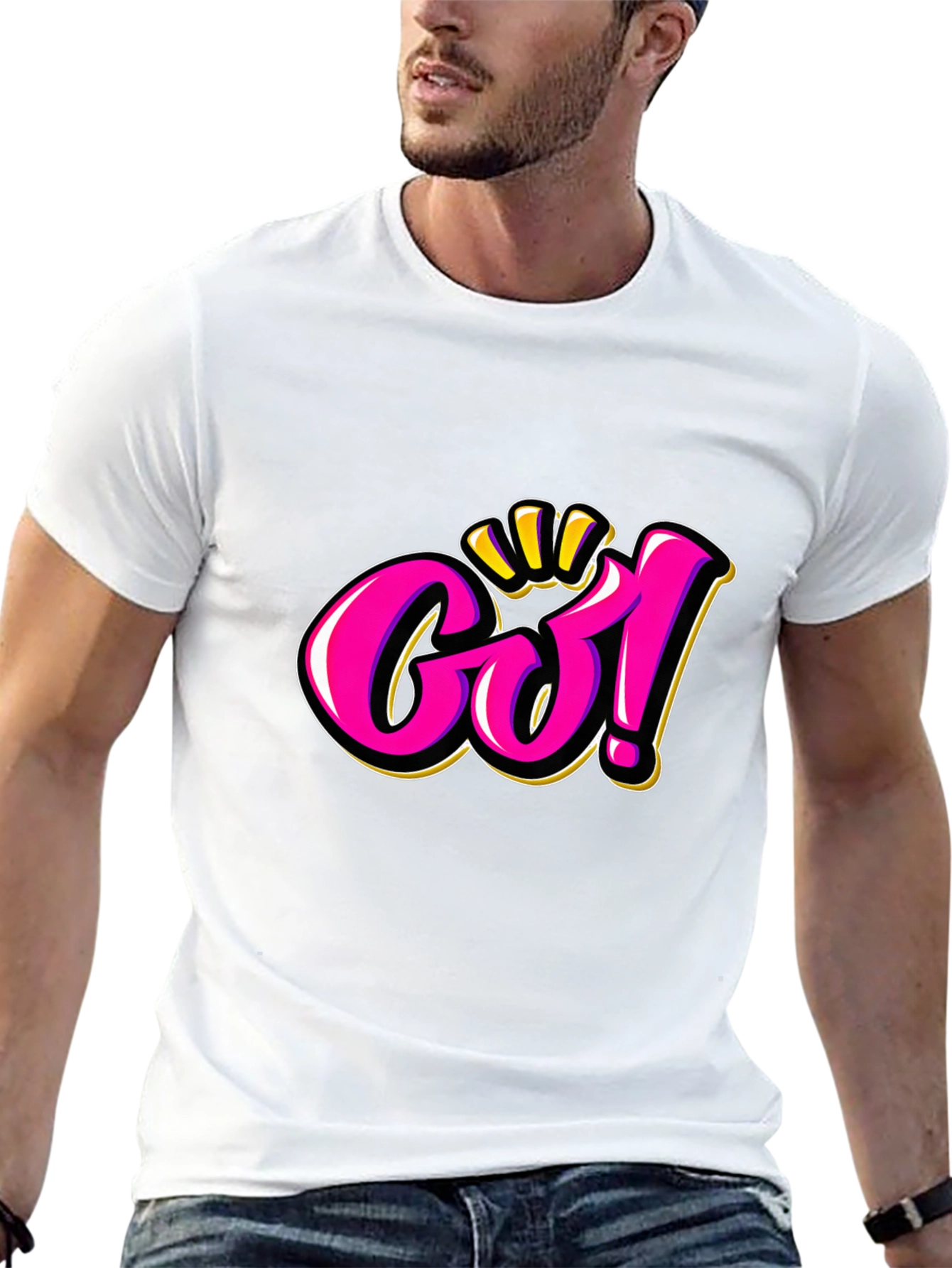 Go! Graphic Tee - Bold Pink & Gold Design