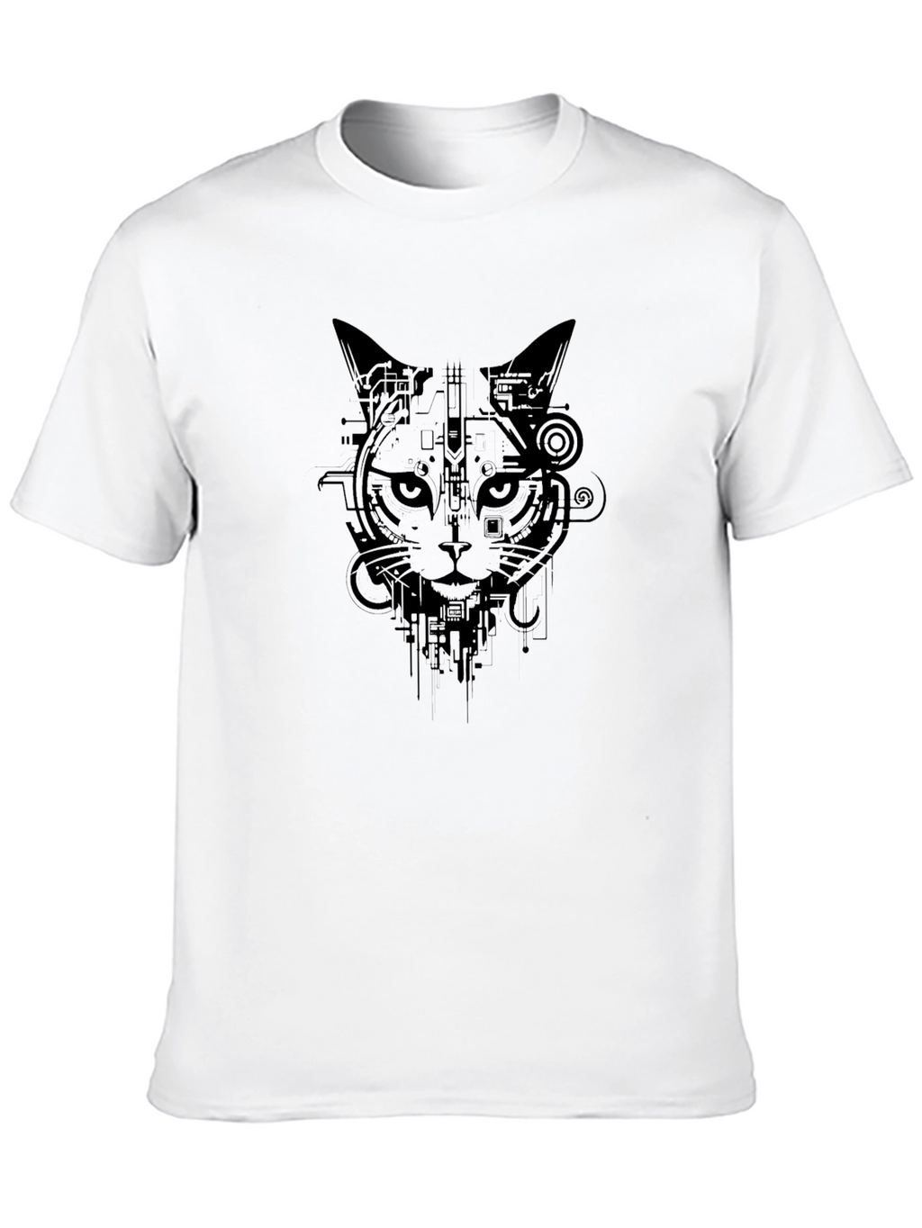 Cyber Cat Graphic Tee - Stylish Black T-Shirt