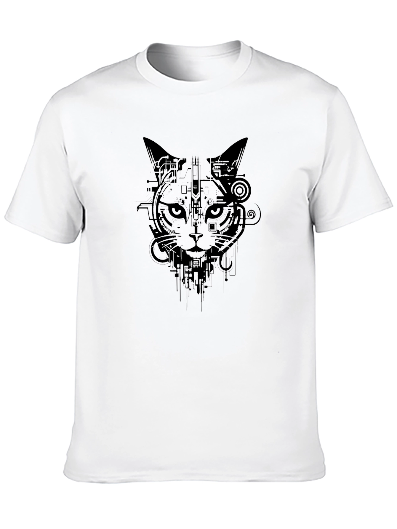 Cyber Cat Graphic Tee - Stylish Black T-Shirt