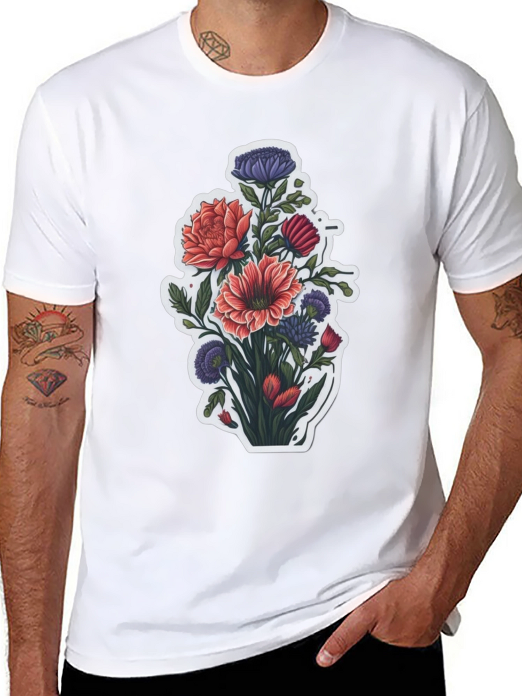Floral Bouquet Graphic Tee - Stylish Mens T-Shirt