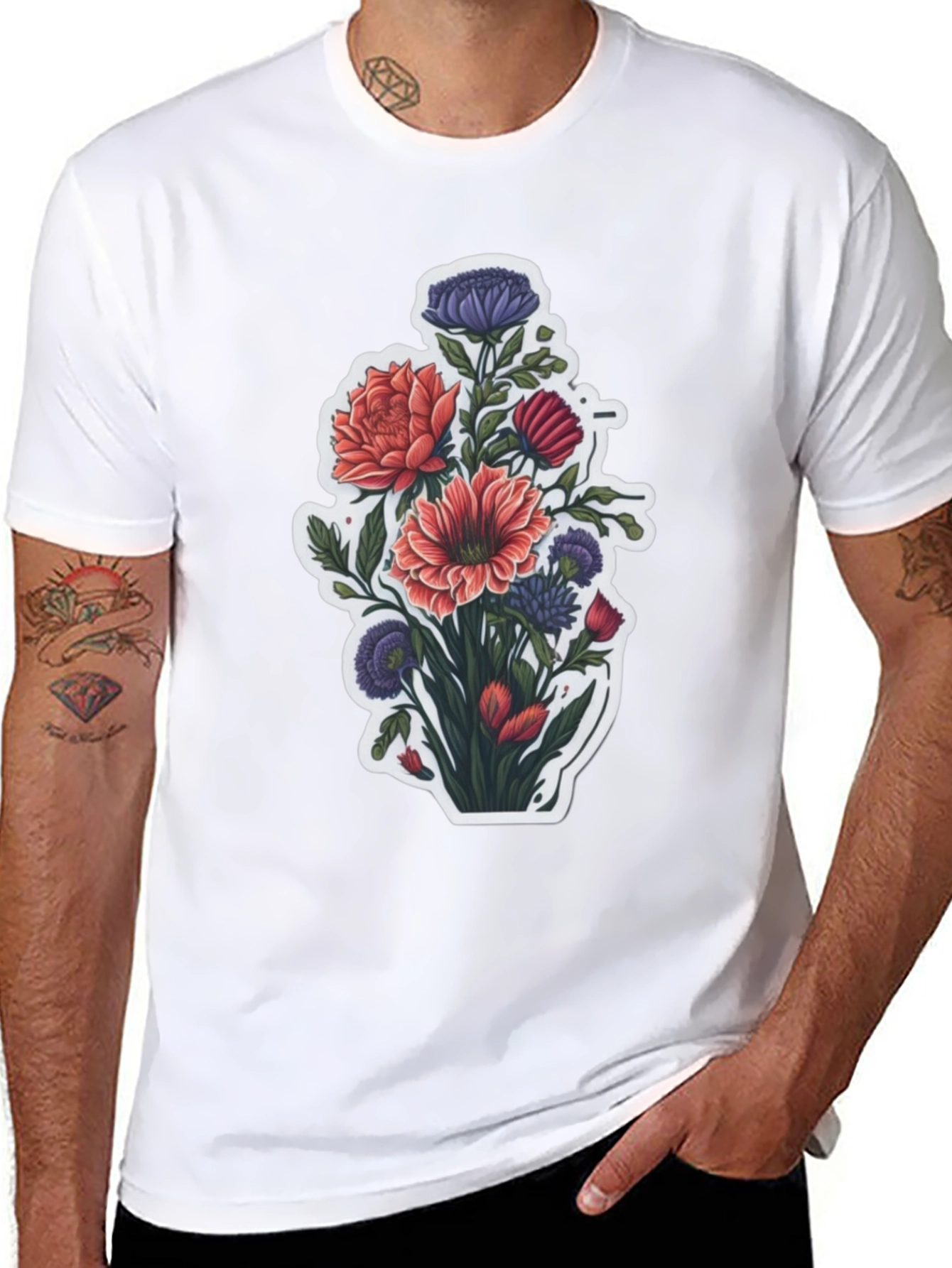 Floral Bouquet Graphic Tee - Stylish Mens T-Shirt
