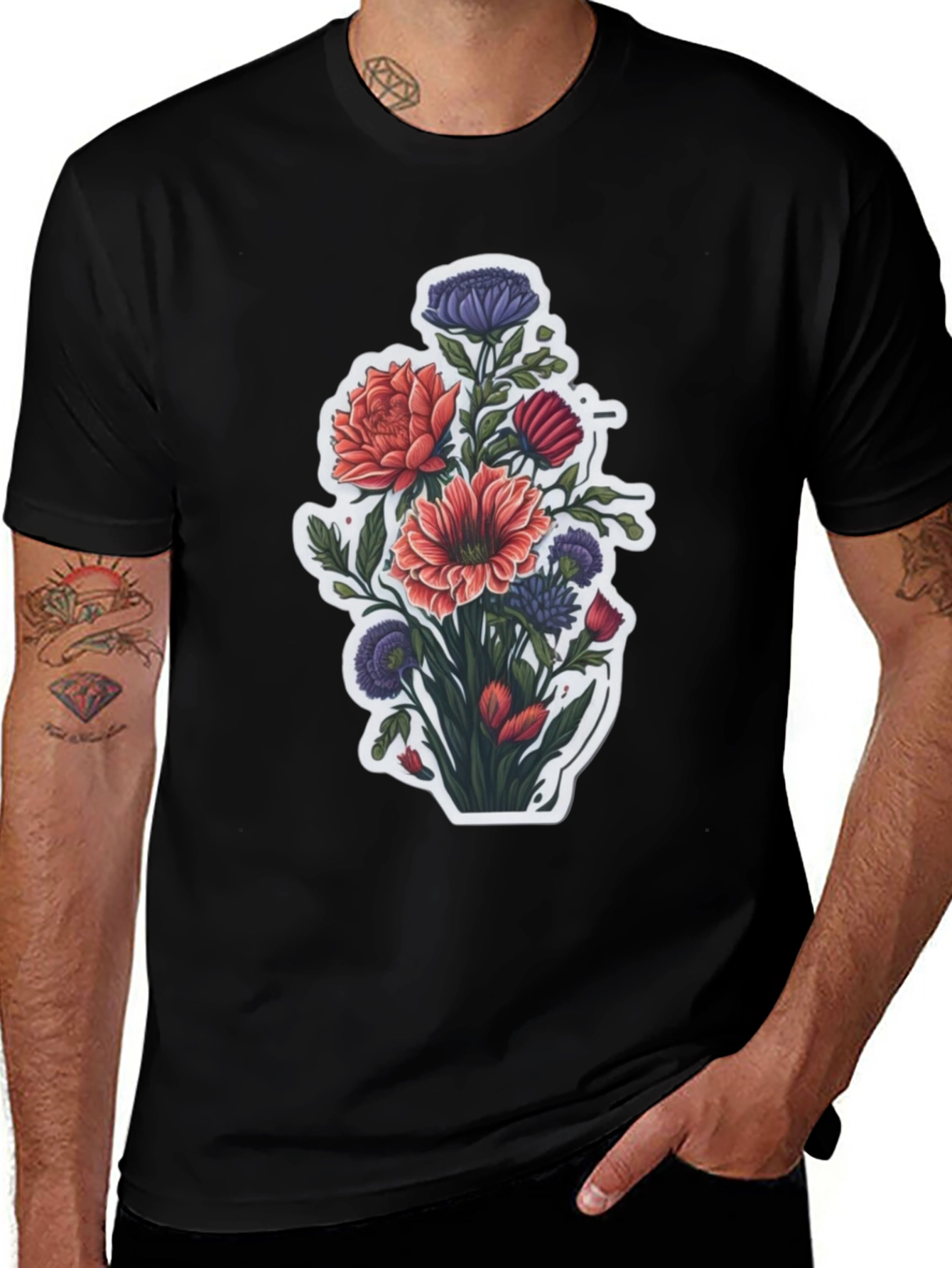 Floral Bouquet Graphic Tee - Stylish Mens T-Shirt