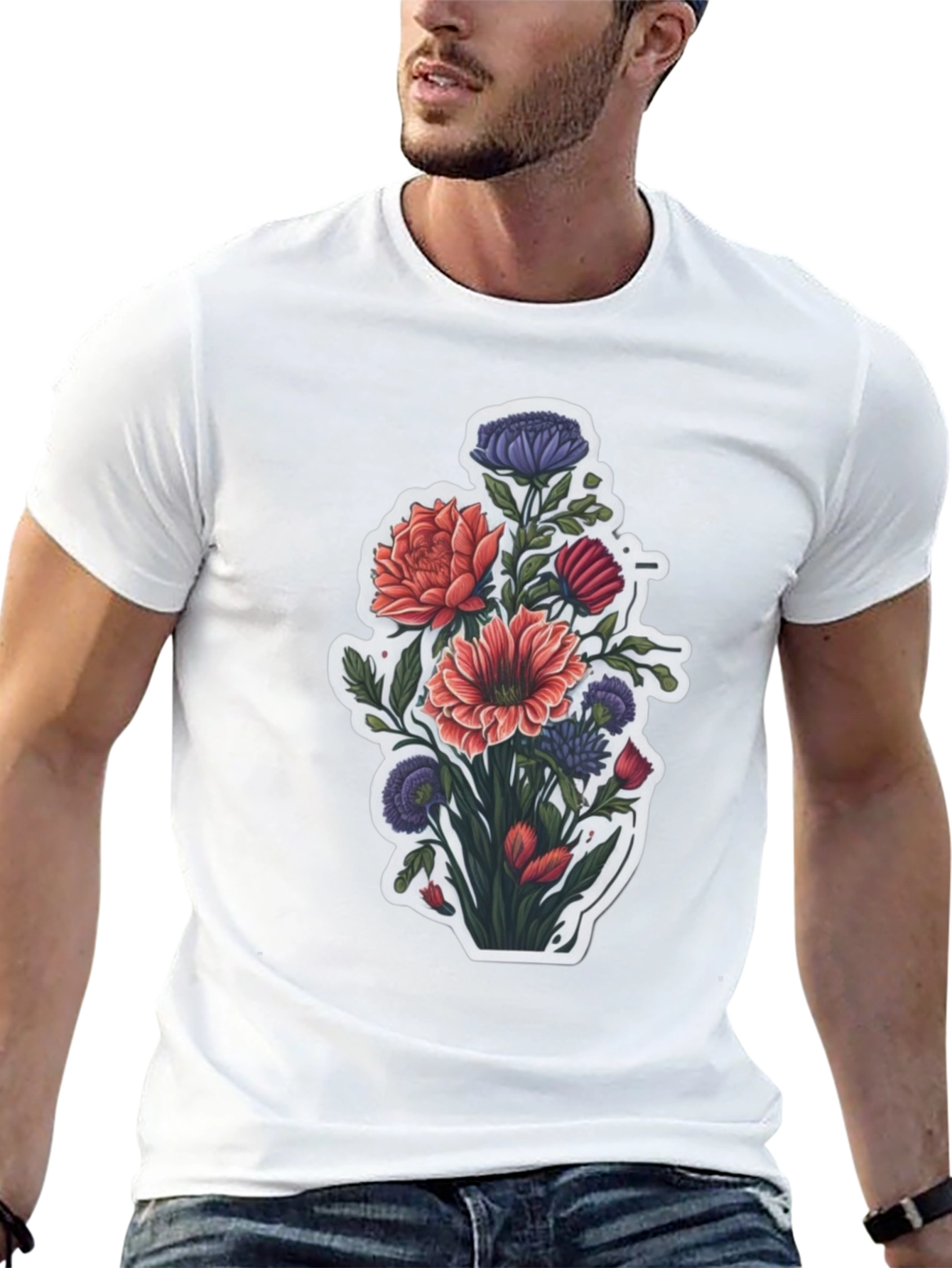 Floral Bouquet Graphic Tee - Stylish Mens T-Shirt