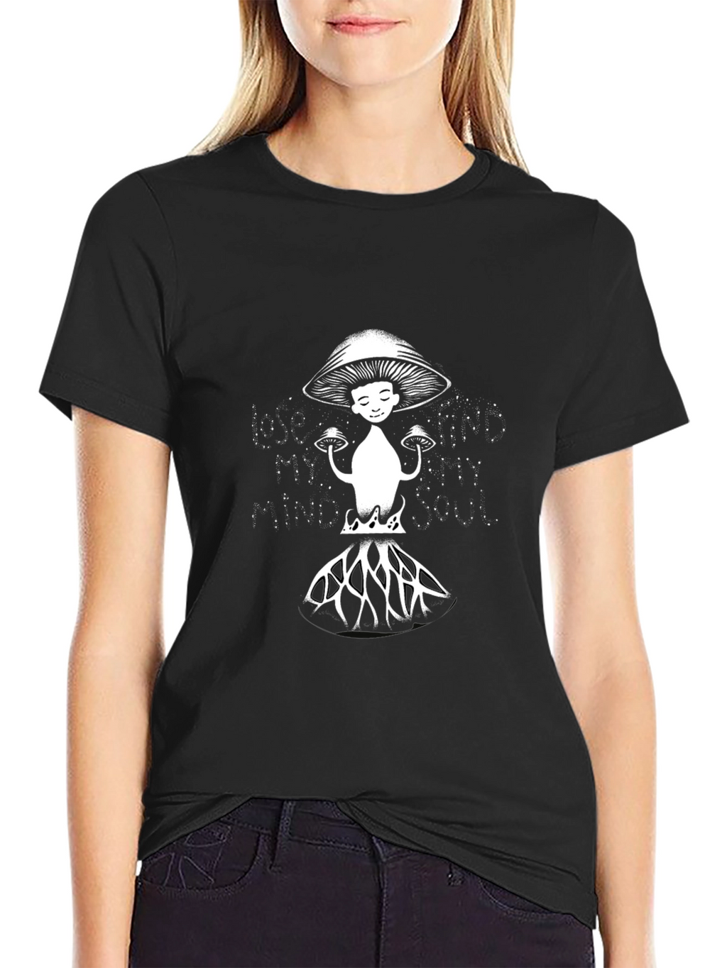 Mushroom Graphic Tee - Black Cotton Blend