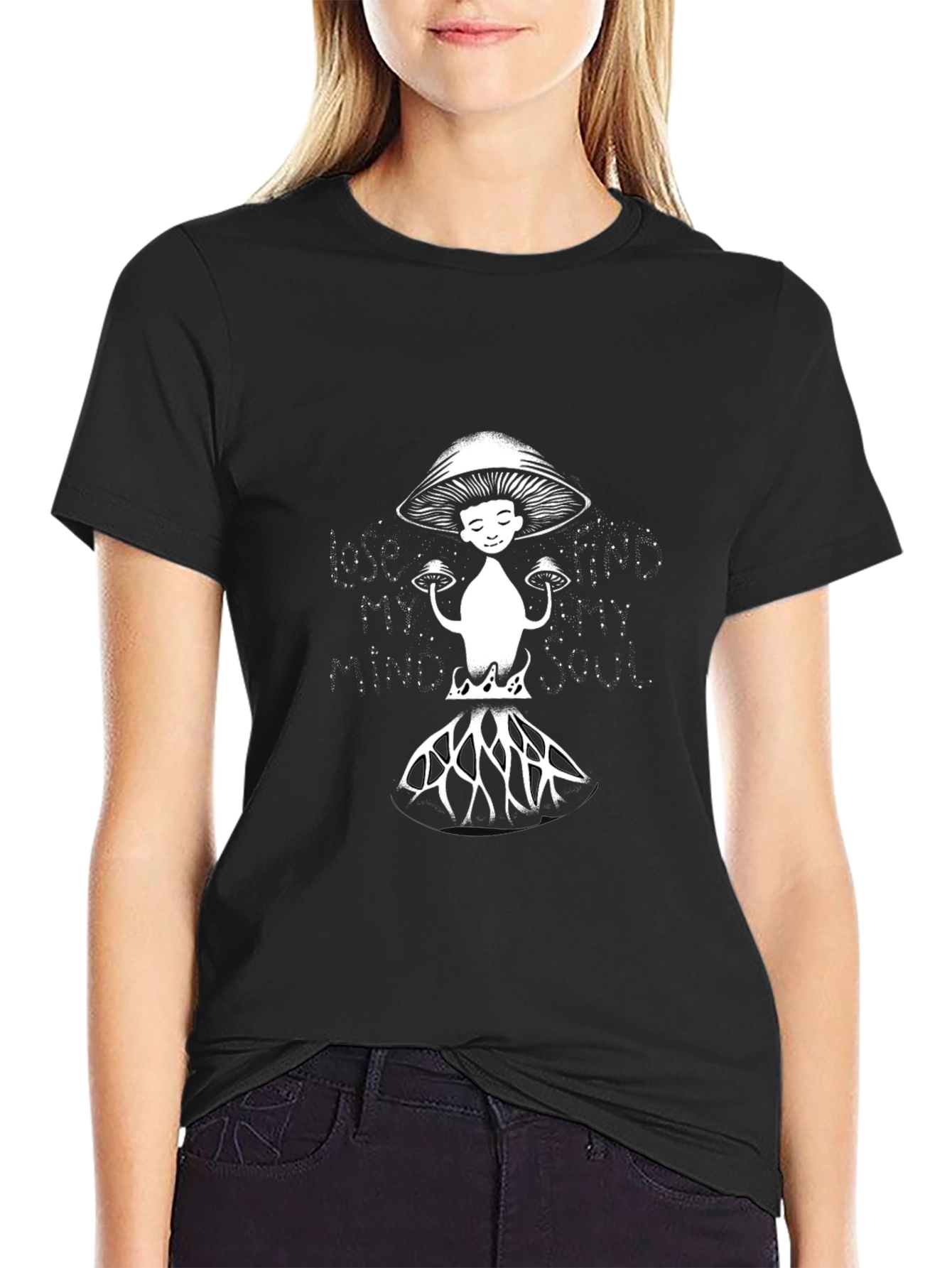 Mushroom Graphic Tee - Black Cotton Blend