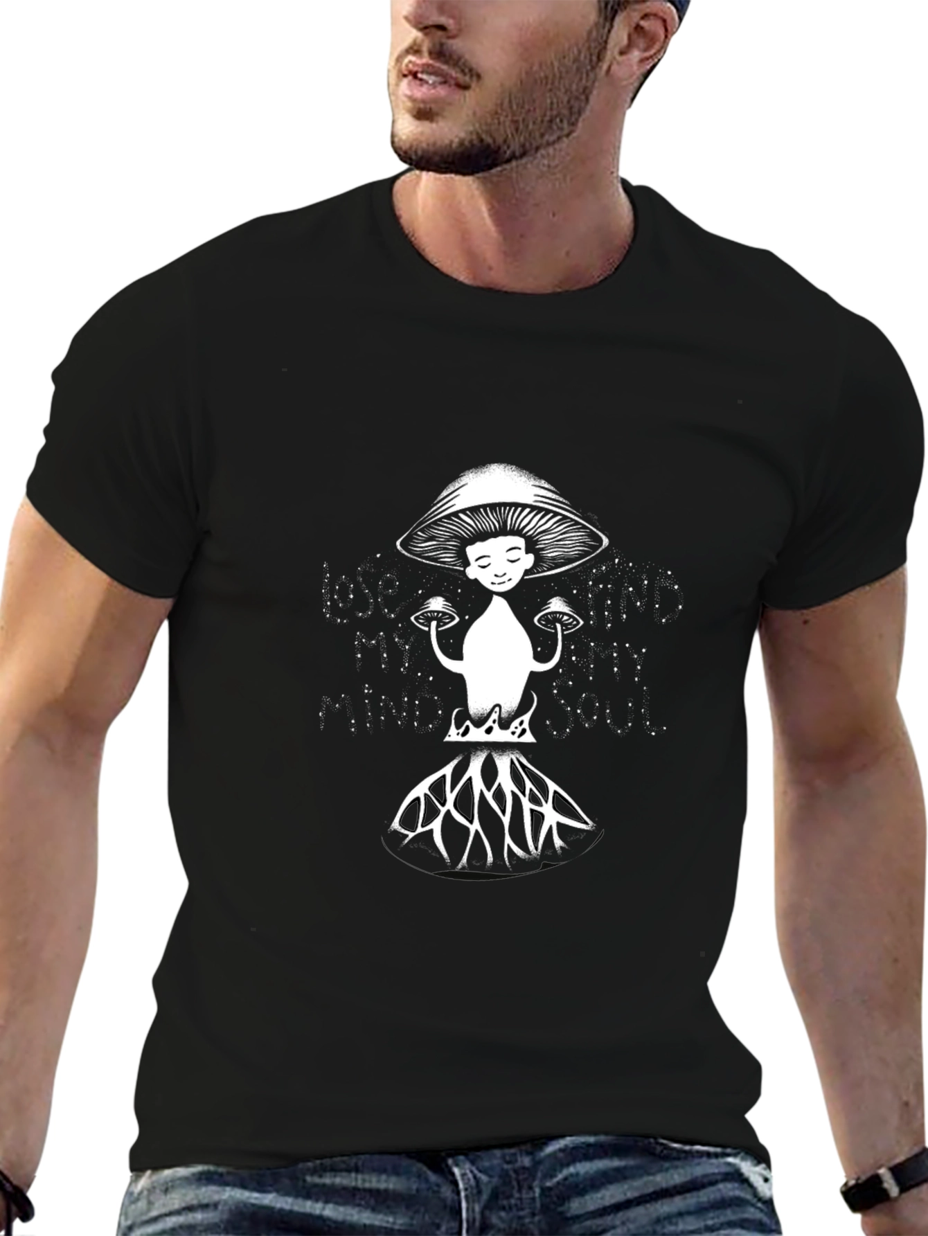Mushroom Graphic Tee - Black Cotton Blend