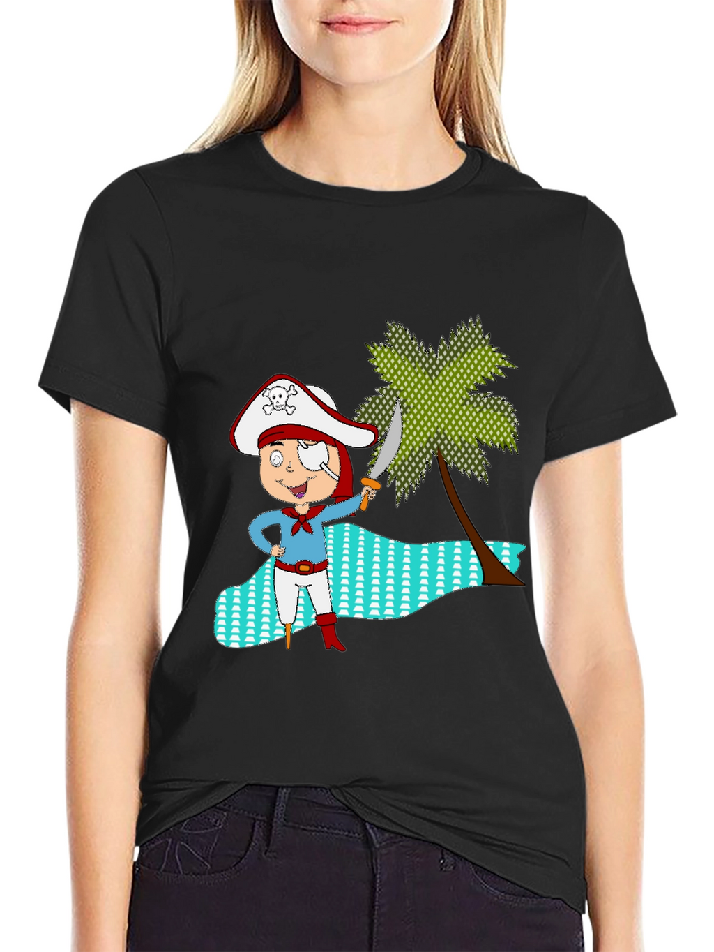 Pirate Cartoon Black T-Shirt