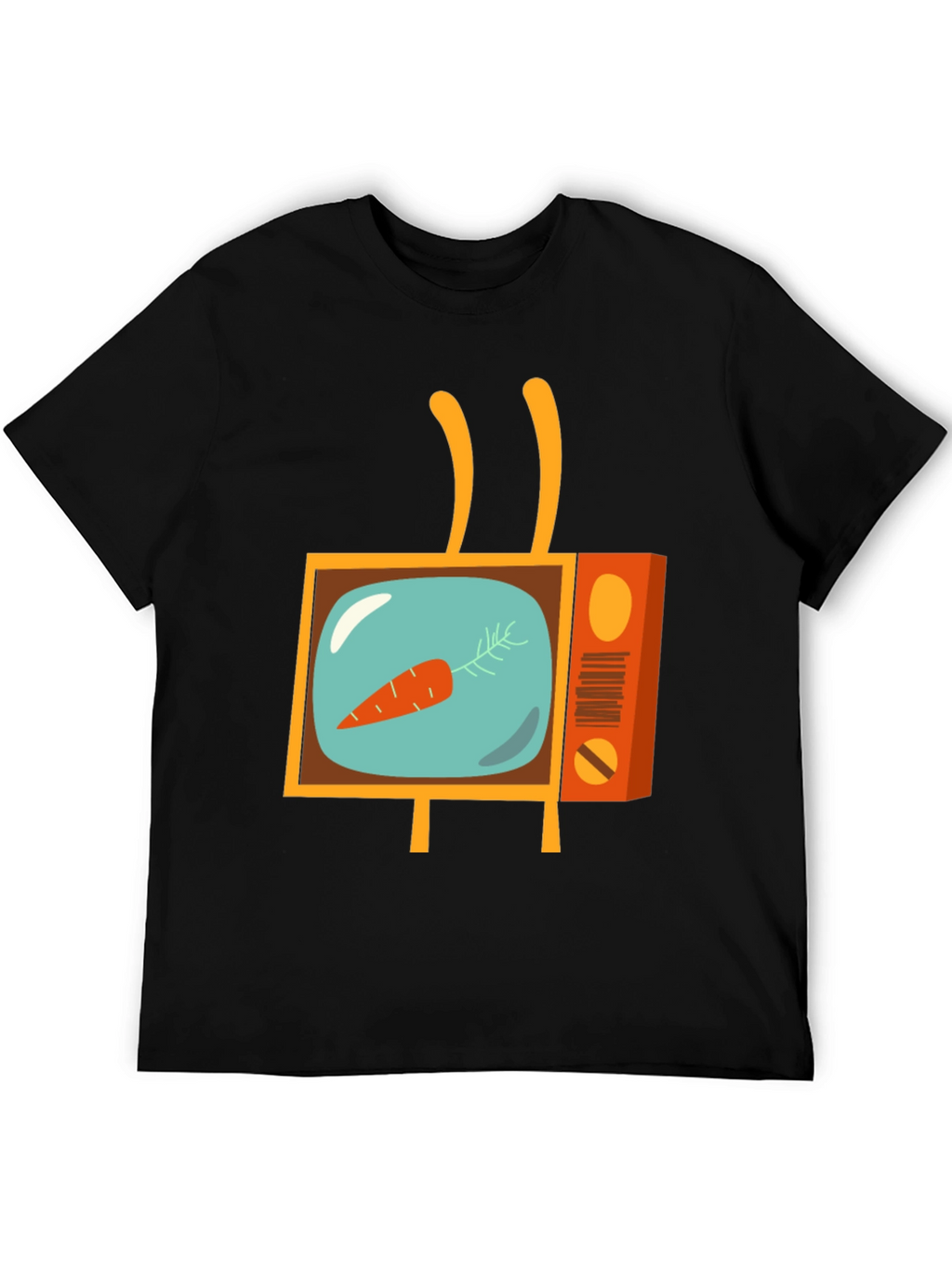 Retro Carrot TV Graphic Tee - Black Cotton T-Shirt