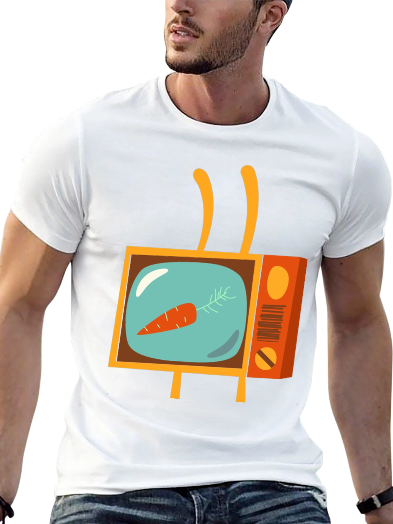 Retro Carrot TV Graphic Tee - Black Cotton T-Shirt
