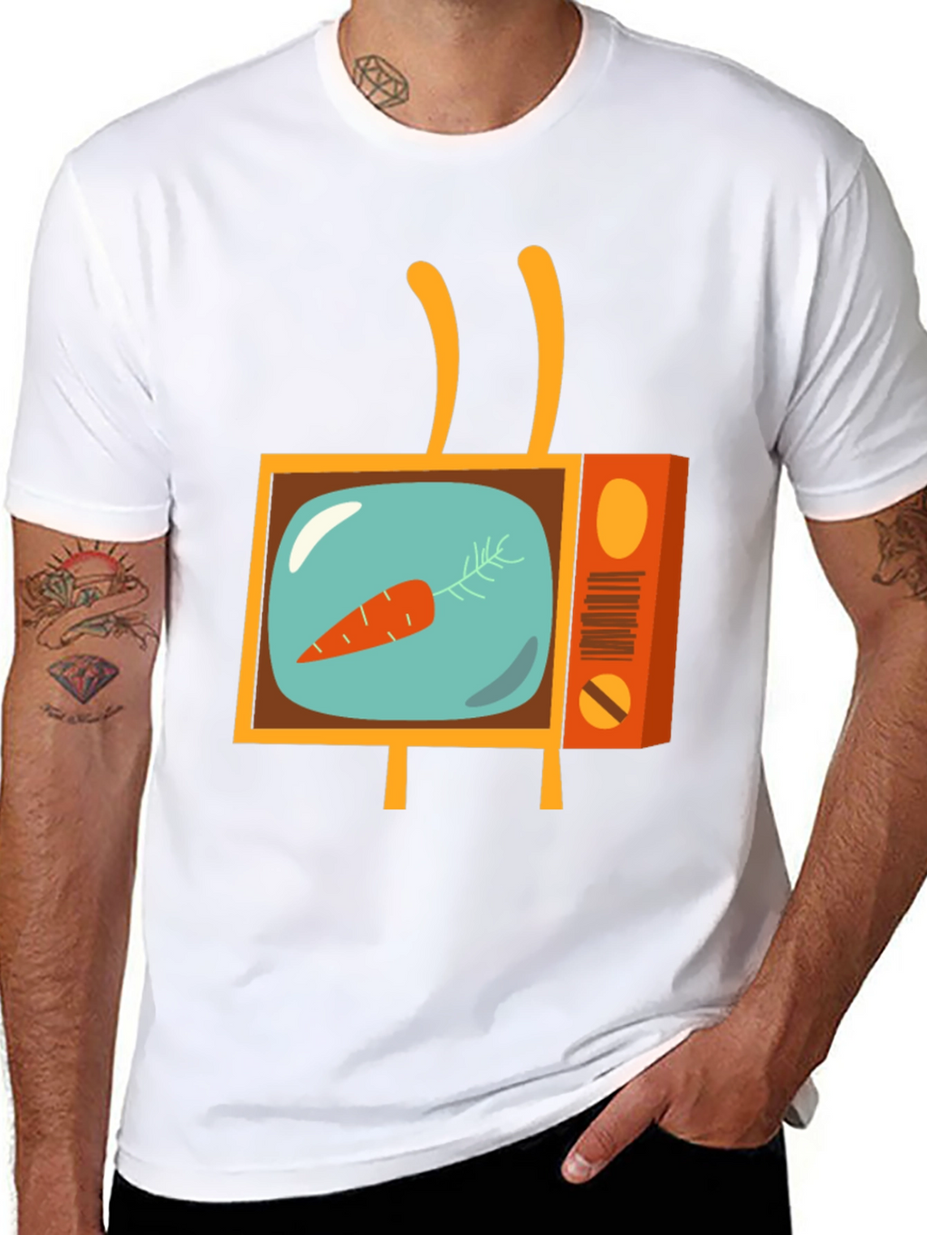 Retro Carrot TV Graphic Tee - Black Cotton T-Shirt