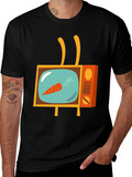 Retro Carrot TV Graphic Tee - Black Cotton T-Shirt
