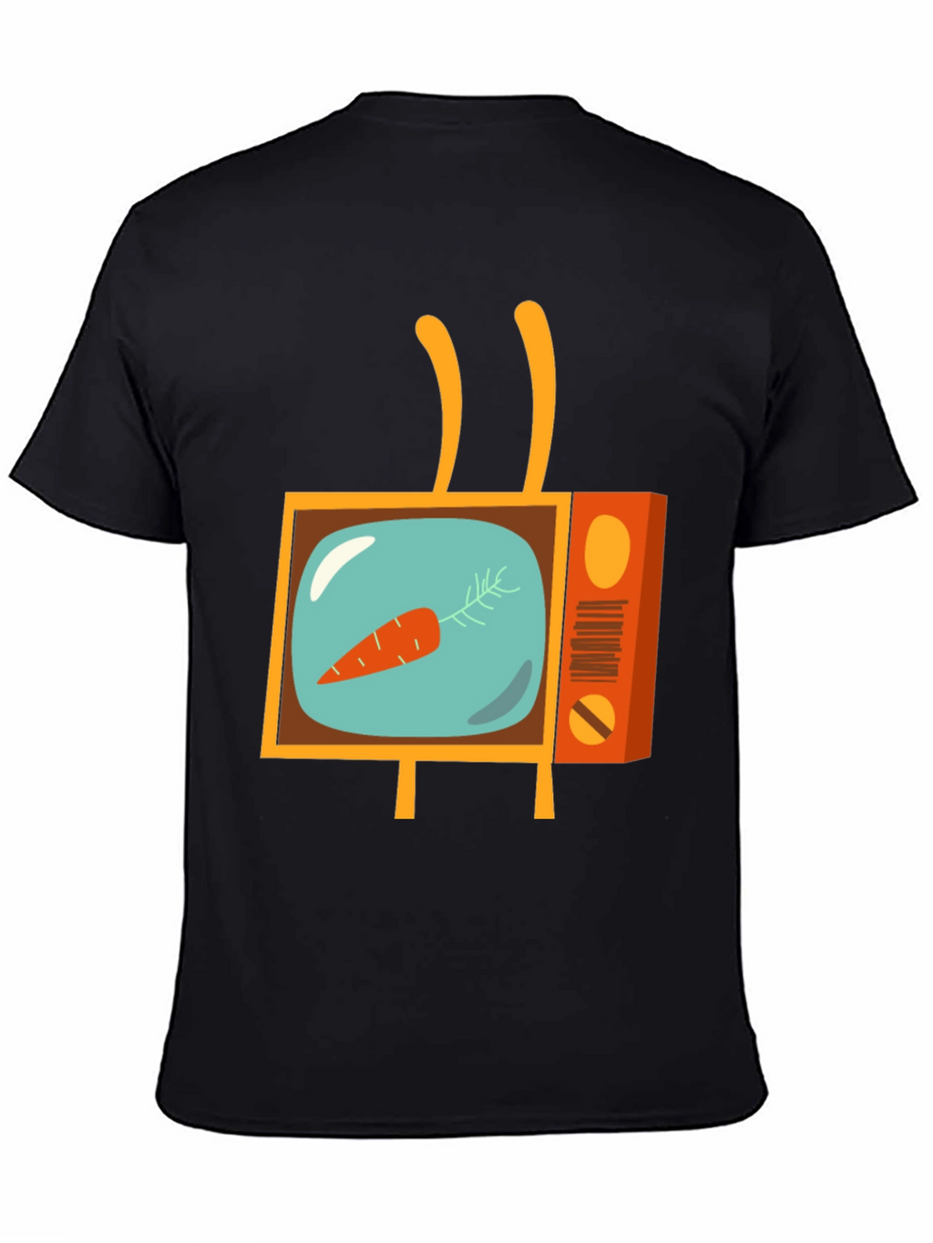 Retro Carrot TV Graphic Tee - Black Cotton T-Shirt
