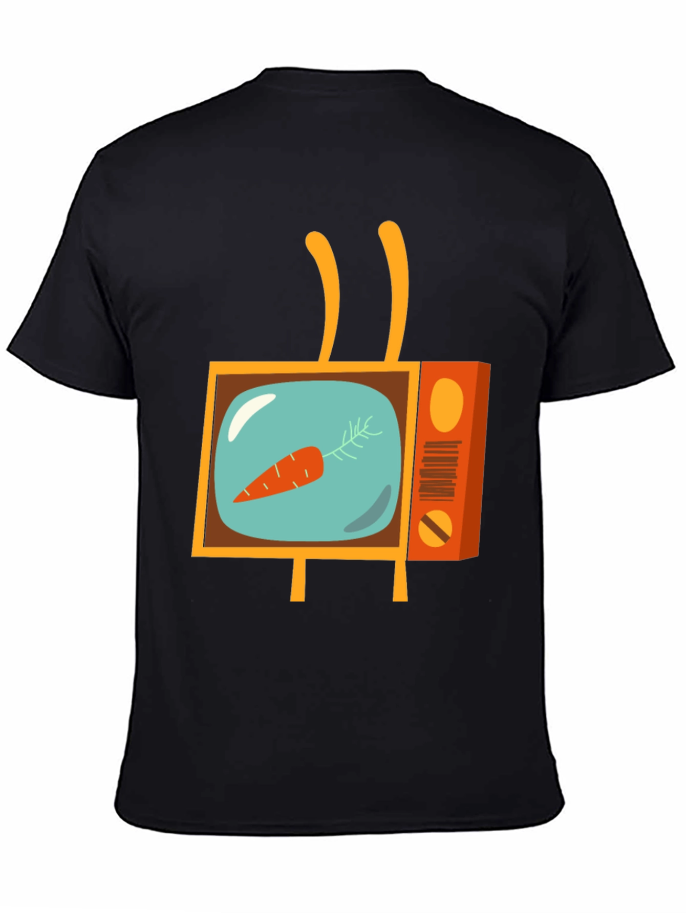 Retro Carrot TV Graphic Tee - Black Cotton T-Shirt