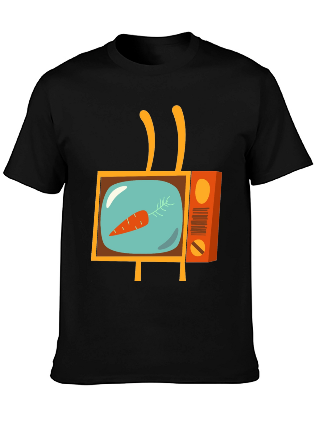 Retro Carrot TV Graphic Tee - Black Cotton T-Shirt