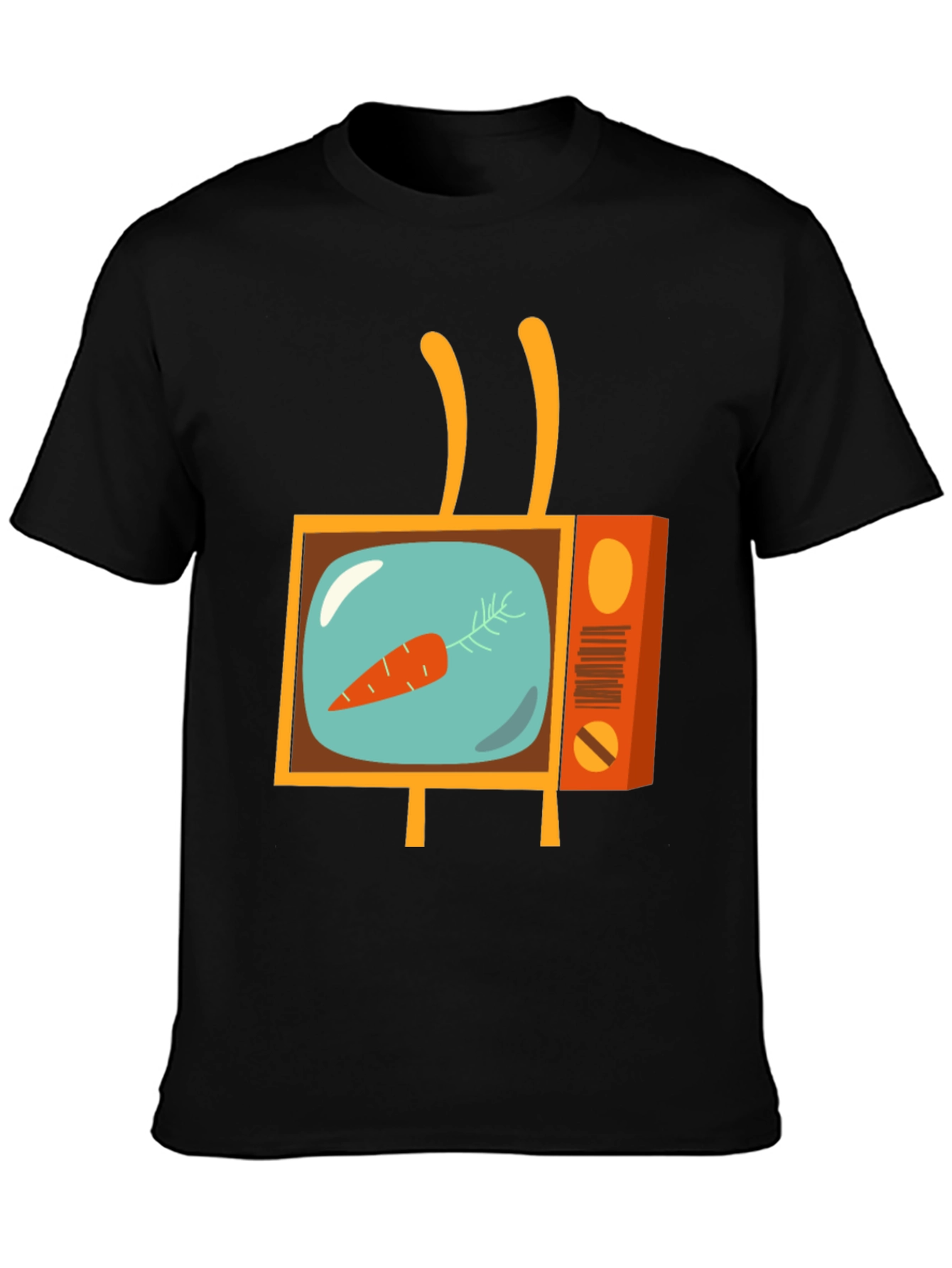 Retro Carrot TV Graphic Tee - Black Cotton T-Shirt