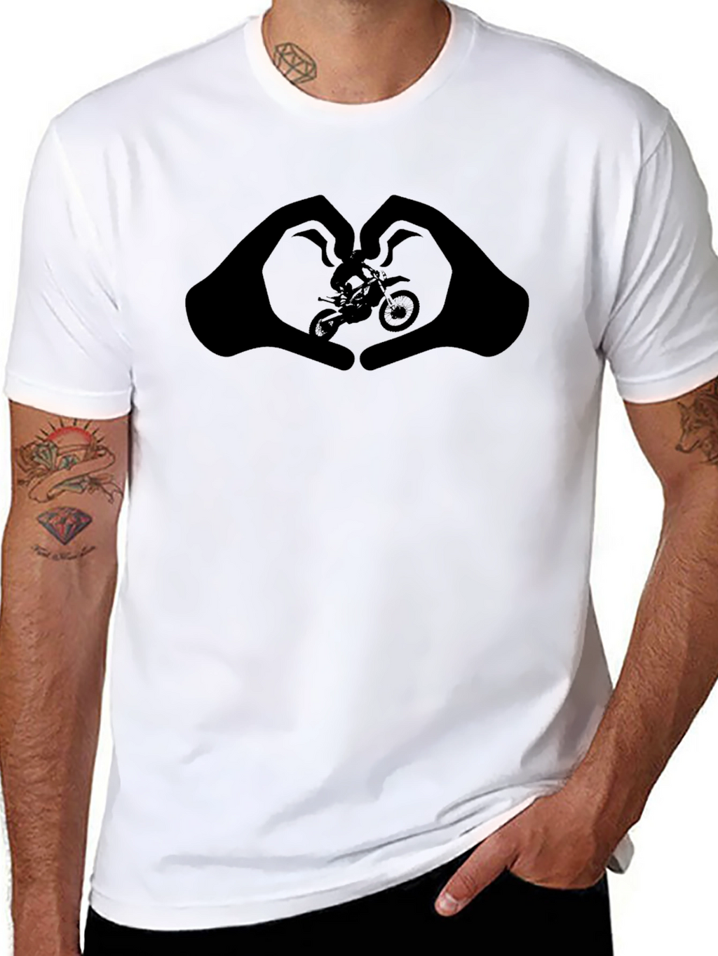 Motorcycle Heart Hands Graphic Tee - Black