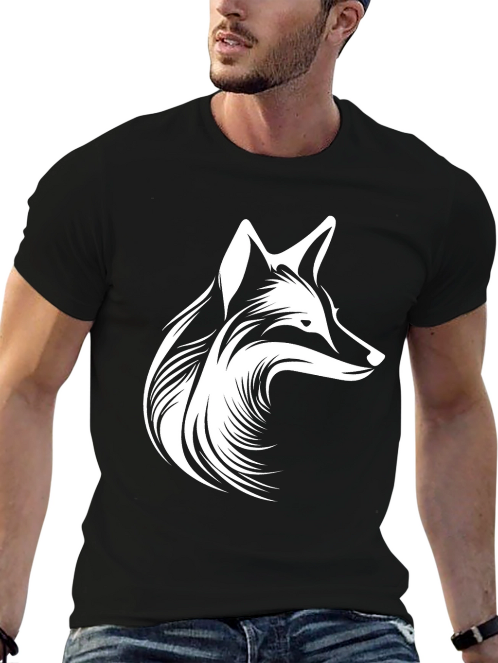 Fox Head Graphic Print Black T-Shirt