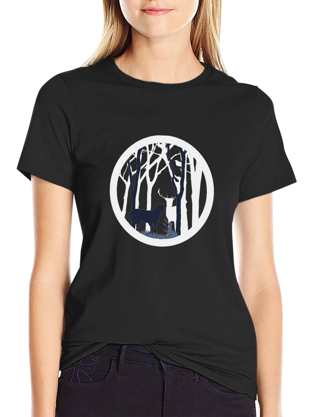 Nature Scene Graphic Tee - Black Cotton Blend