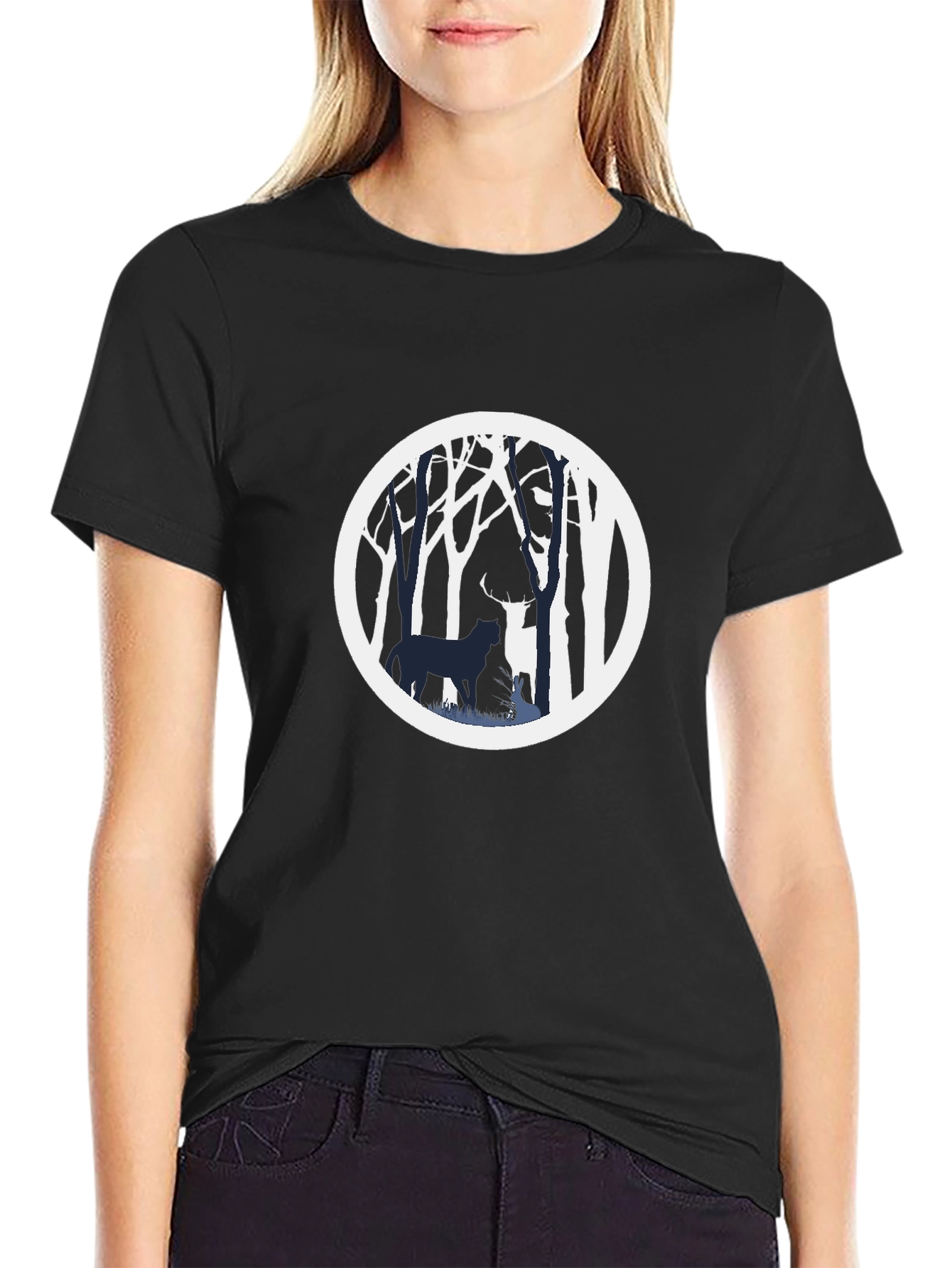 Nature Scene Graphic Tee - Black Cotton Blend