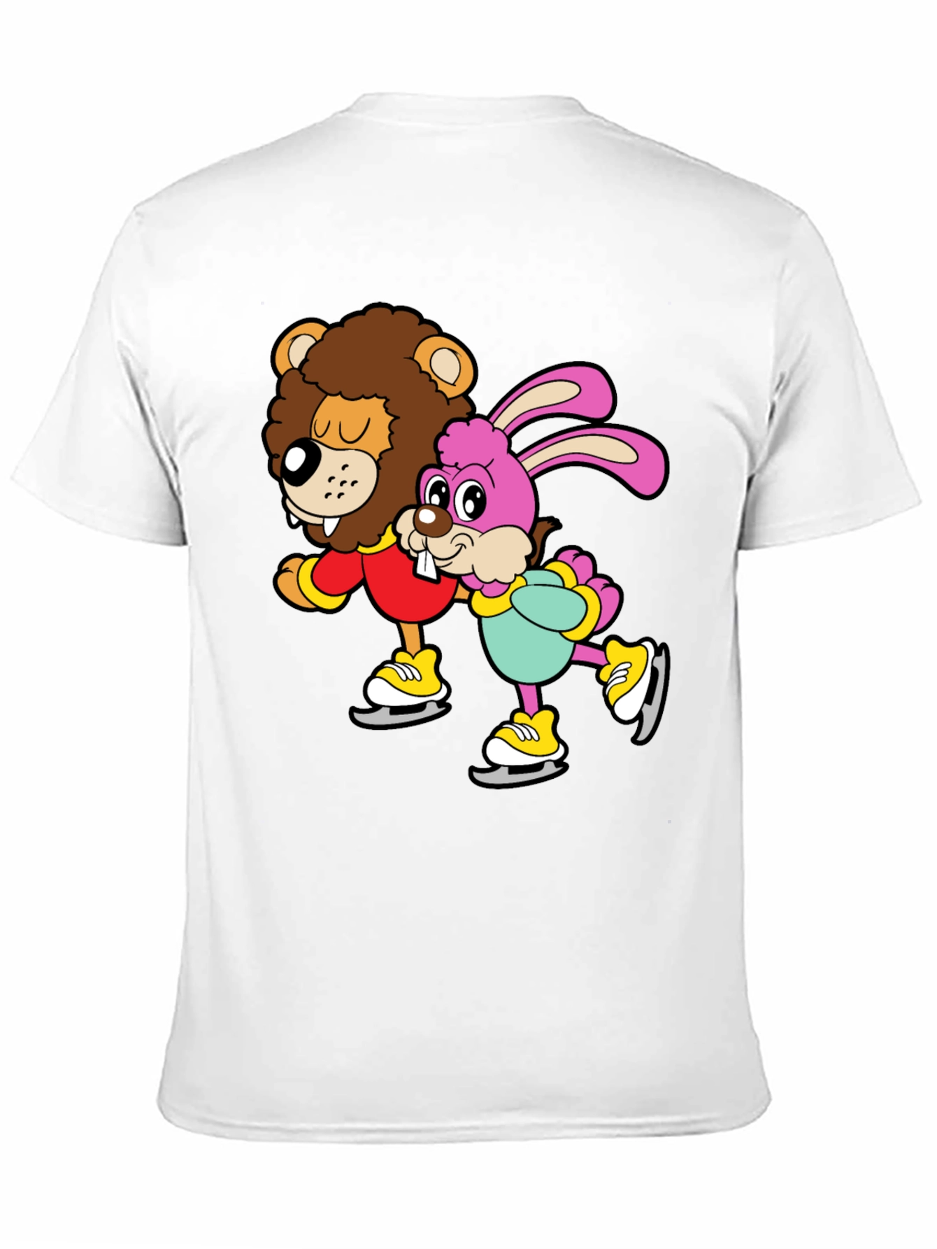 Lion & Bunny Ice Skating Cartoon Graphic T-Shirt