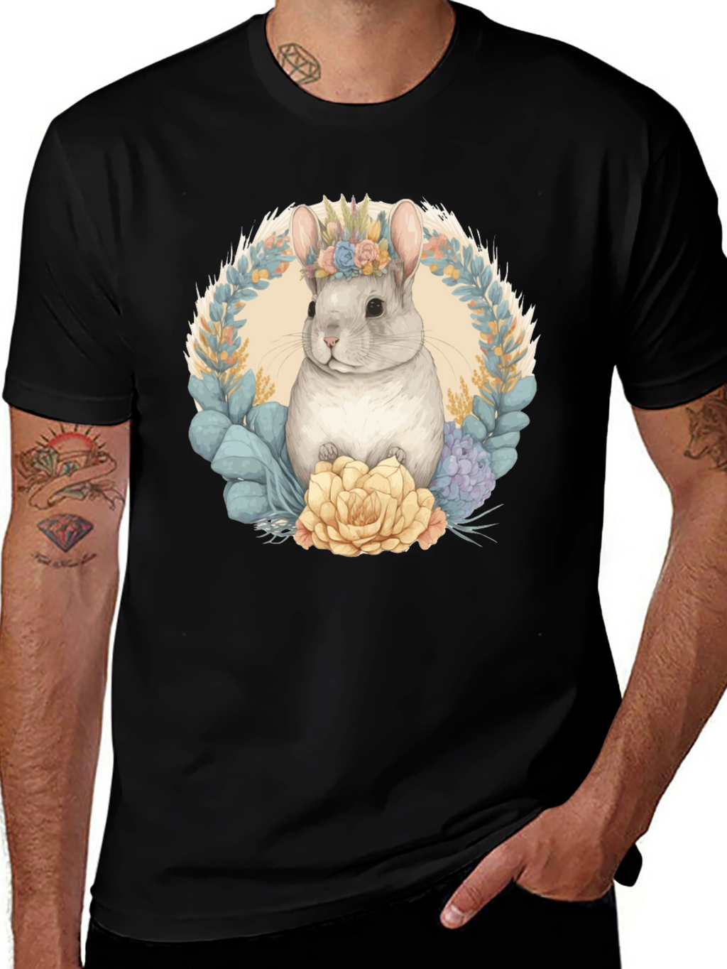 Chinchilla Floral Wreath Graphic Tee