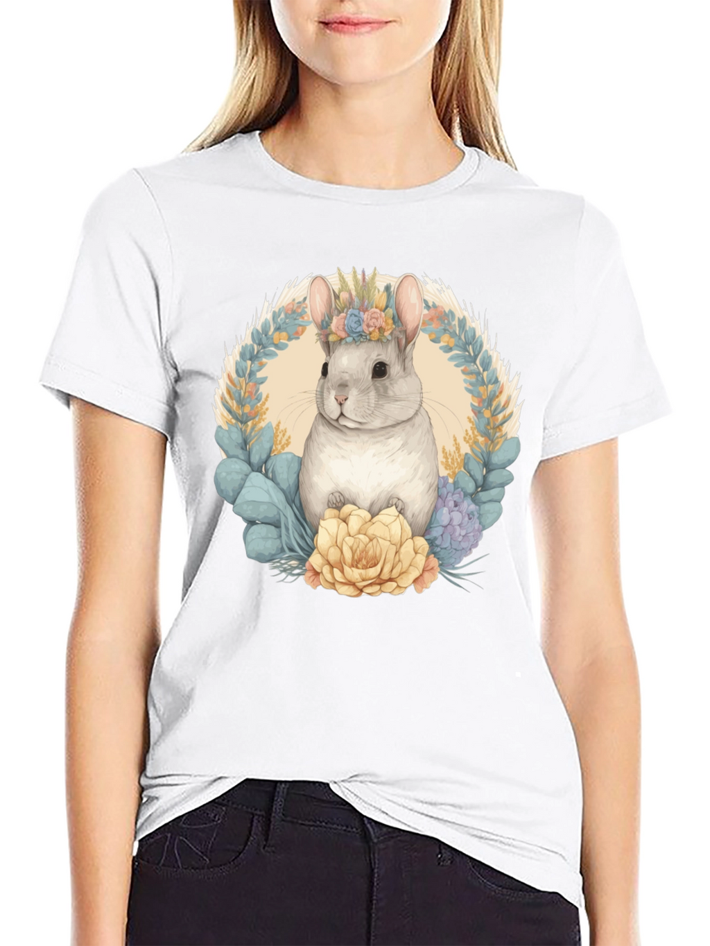 Chinchilla Floral Wreath Graphic Tee