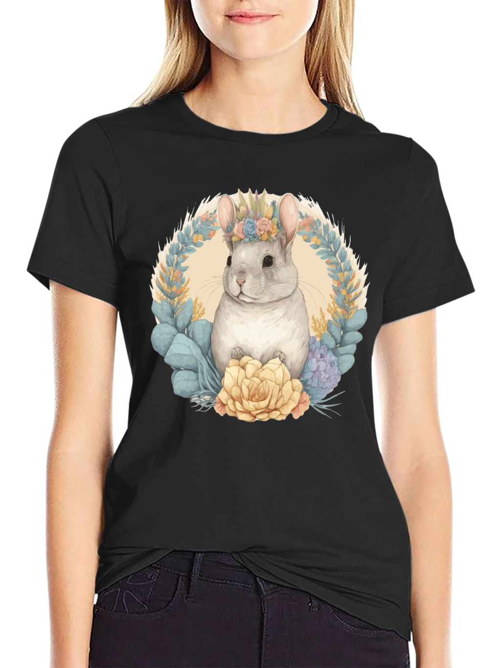 Chinchilla Floral Wreath Graphic Tee