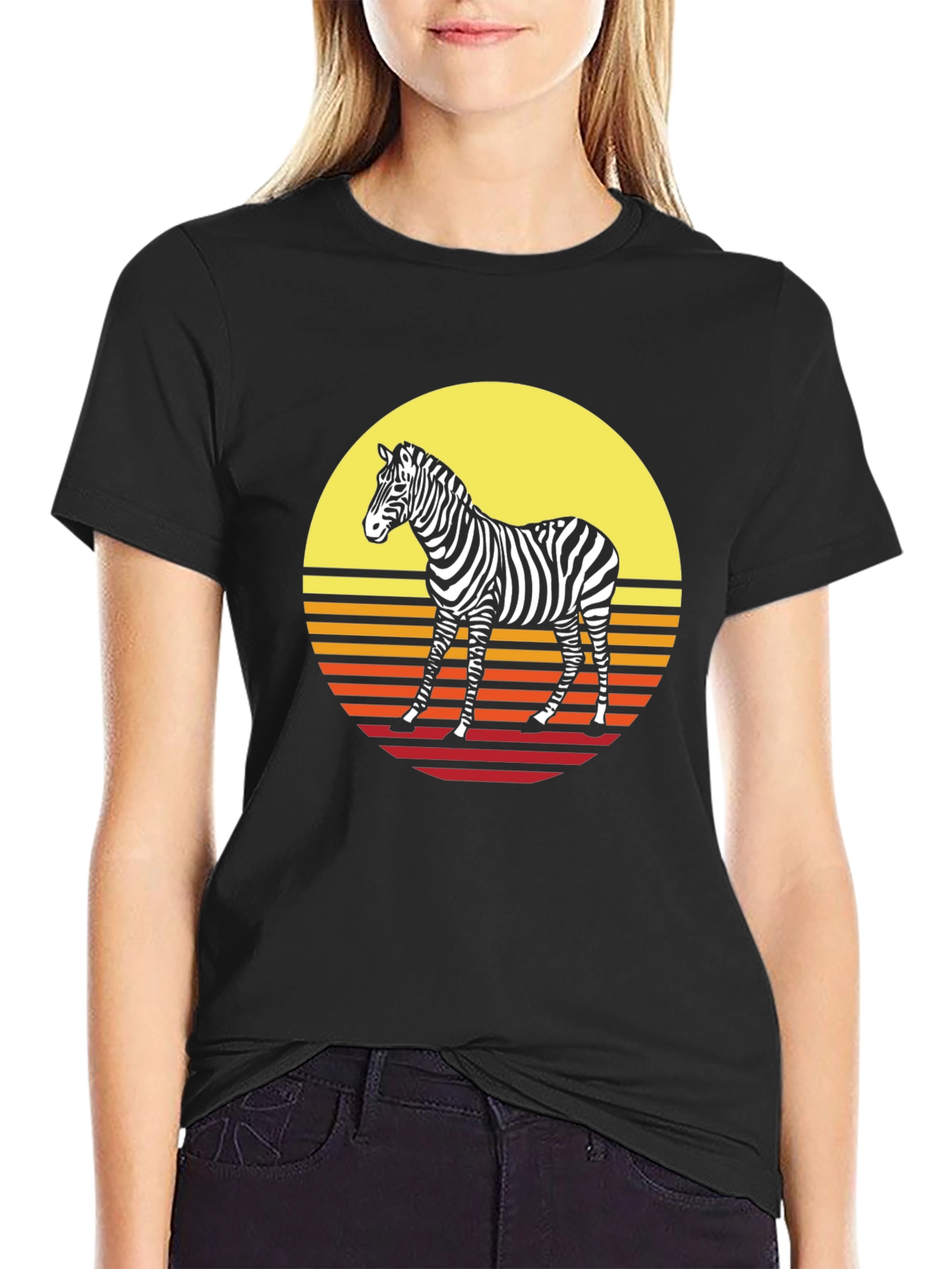 Retro Zebra Graphic Tee - Sunset Style