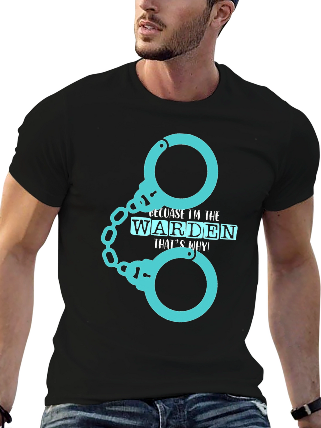 Warden T-Shirt - Handcuffs Design Black Tee