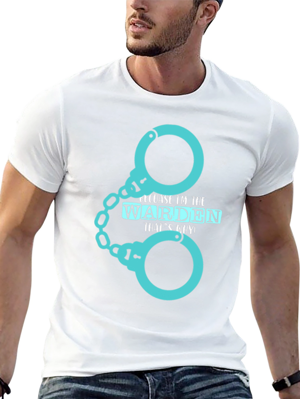 Warden T-Shirt - Handcuffs Design Black Tee