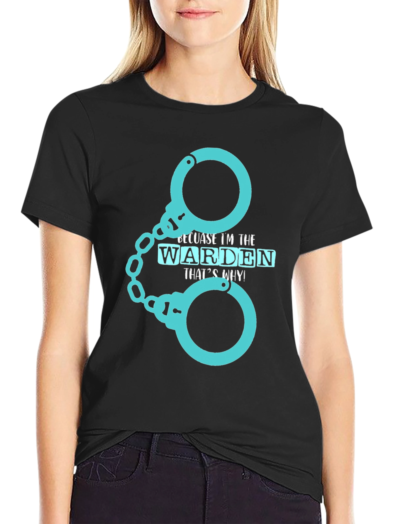 Warden T-Shirt - Handcuffs Design Black Tee