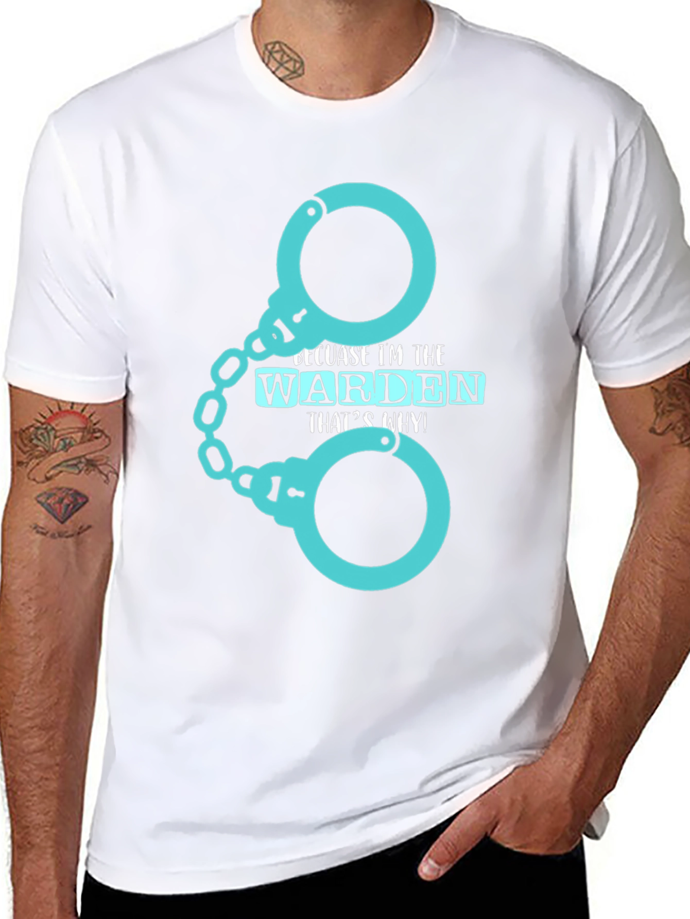 Warden T-Shirt - Handcuffs Design Black Tee