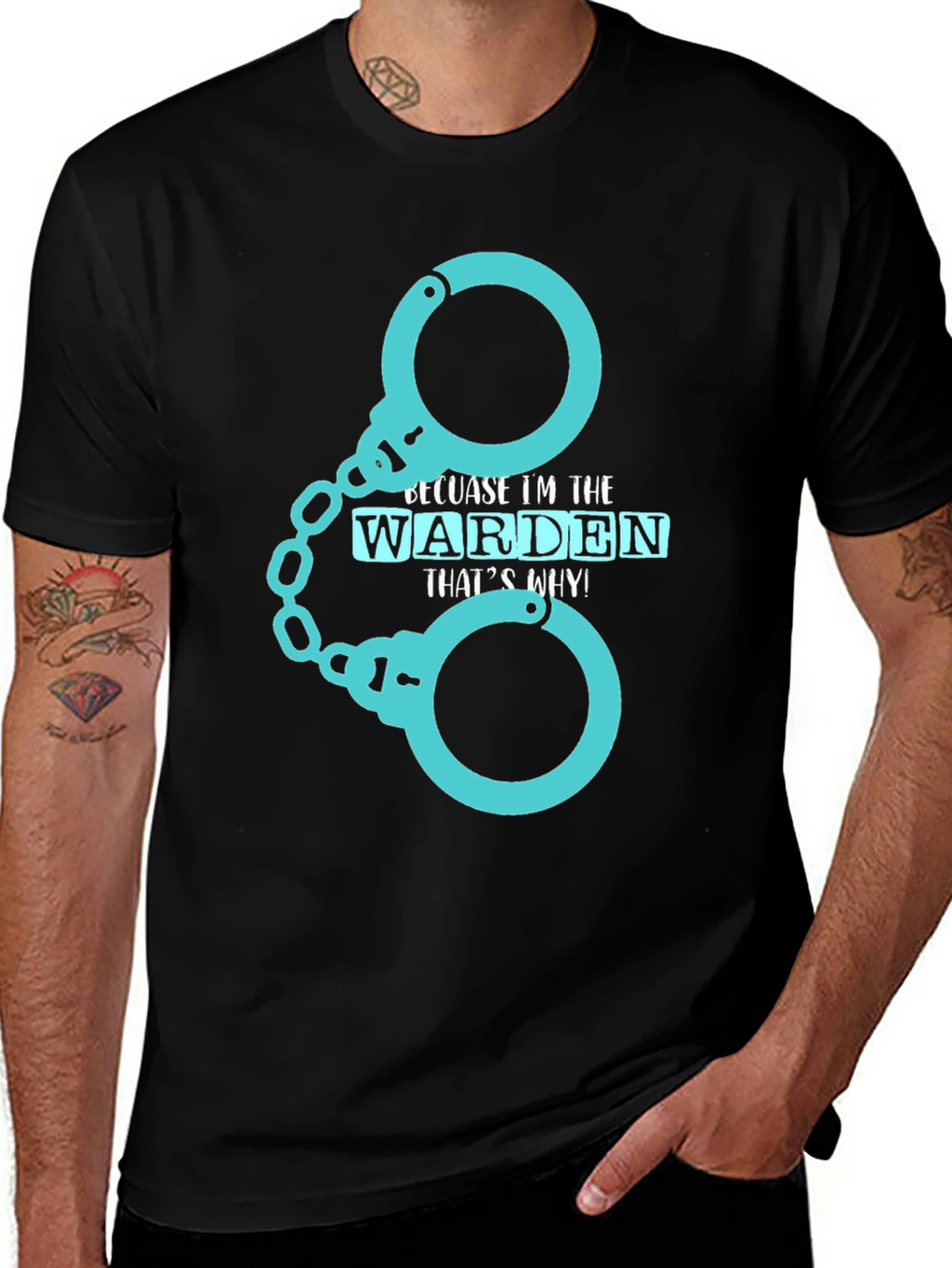Warden T-Shirt - Handcuffs Design Black Tee