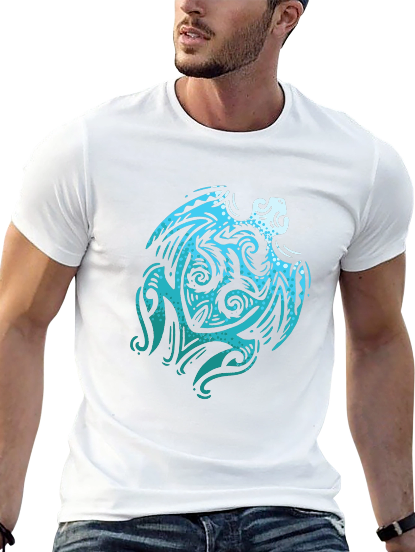 Tribal Turtle Graphic Tee - Black Cotton Shirt
