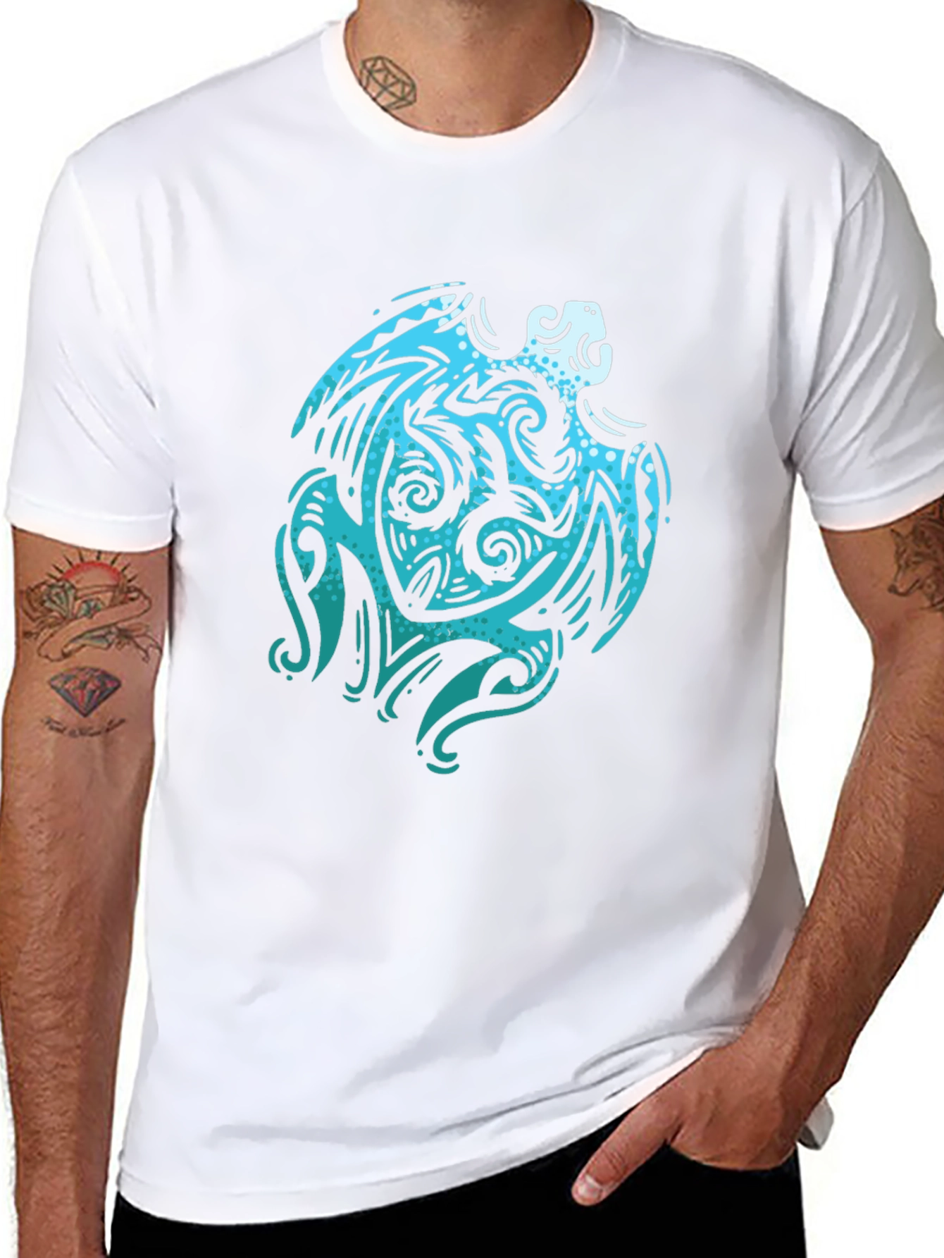 Tribal Turtle Graphic Tee - Black Cotton Shirt
