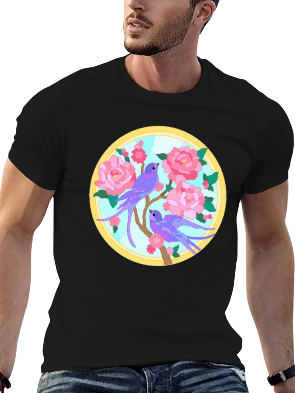 Floral Bird Graphic Tee - Unique Design T-Shirt