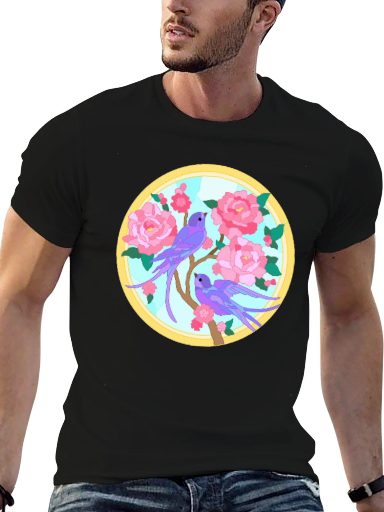 Floral Bird Graphic Tee - Unique Design T-Shirt