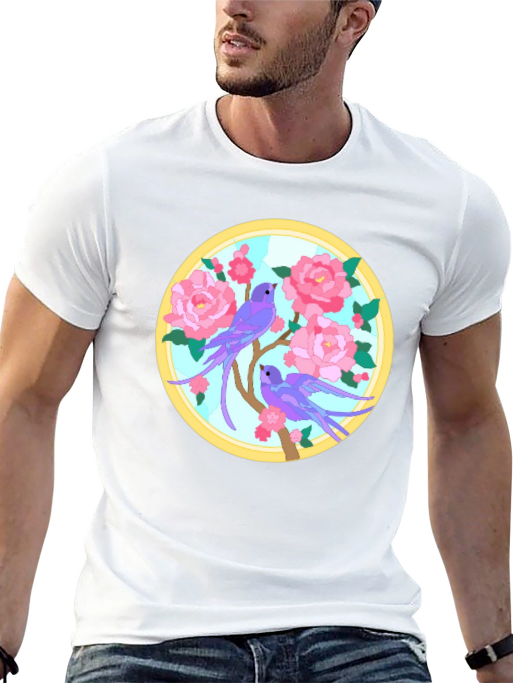 Floral Bird Graphic Tee - Unique Design T-Shirt