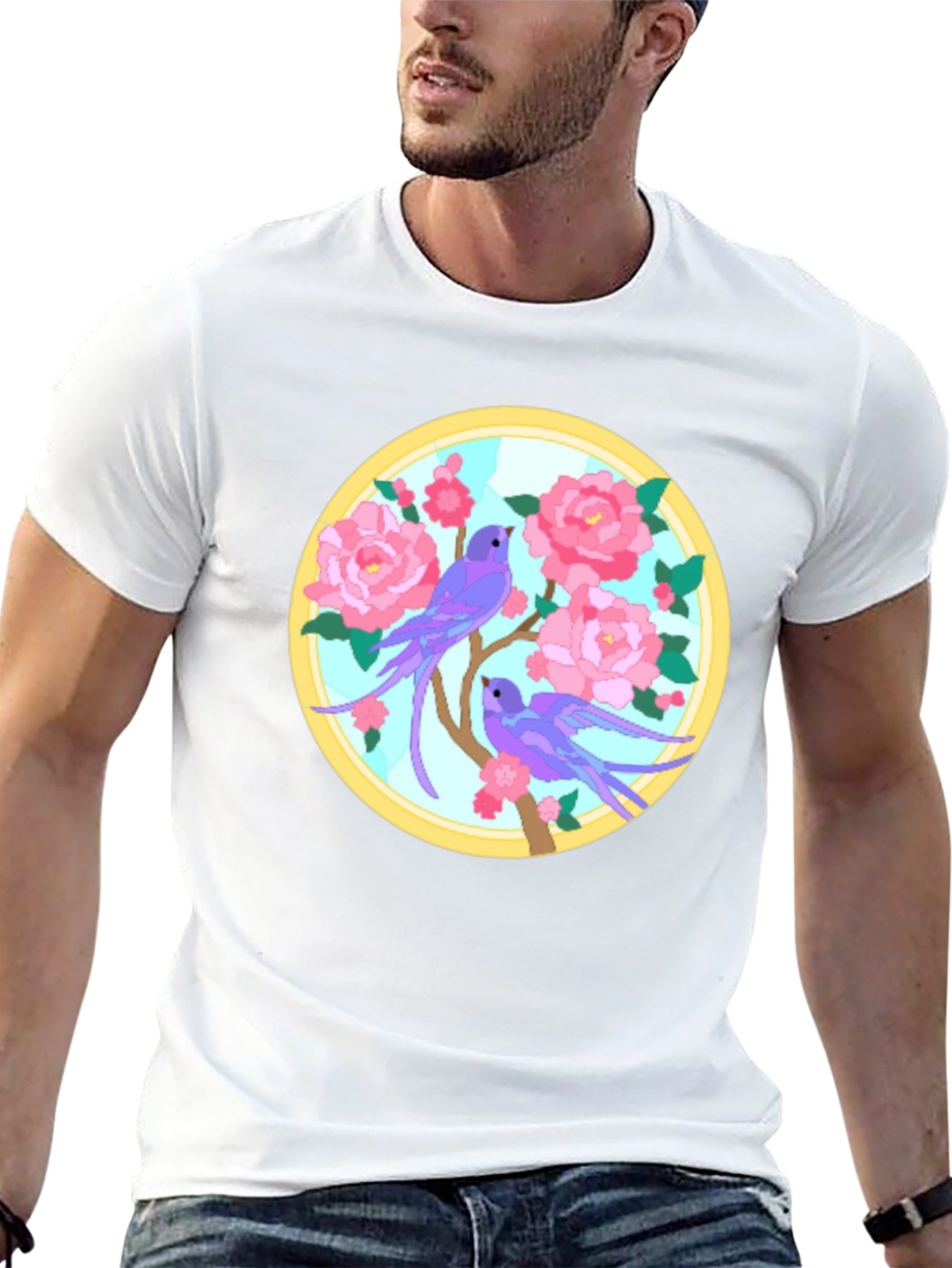 Floral Bird Graphic Tee - Unique Design T-Shirt