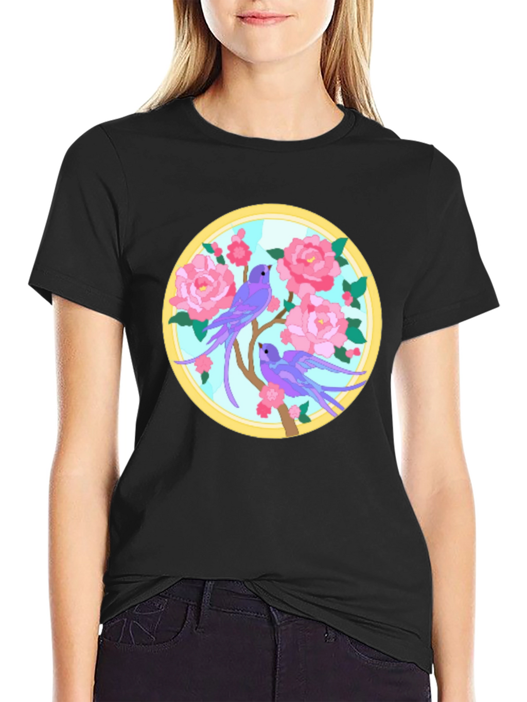 Floral Bird Graphic Tee - Unique Design T-Shirt